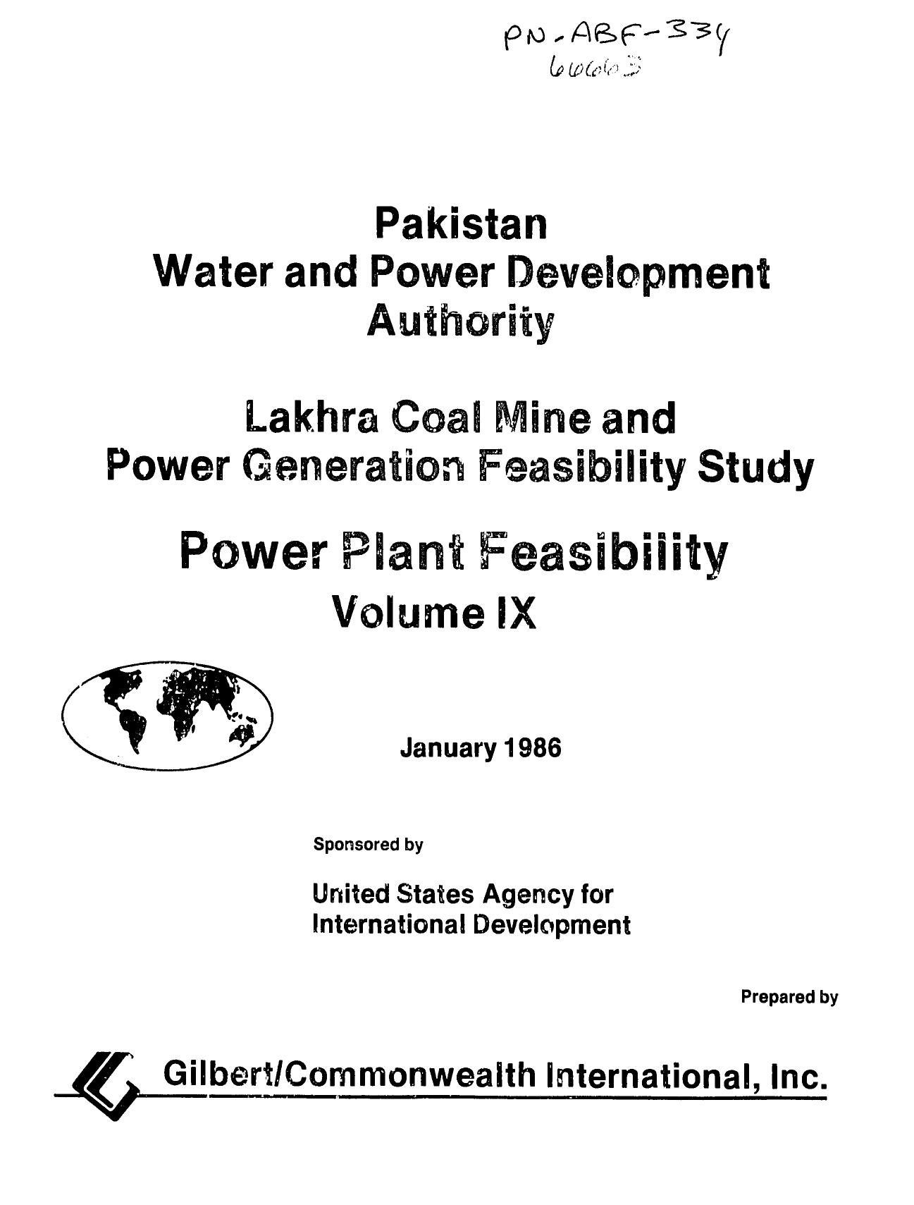 LAHKRA POWER FEASIBILITY STUDY 1986