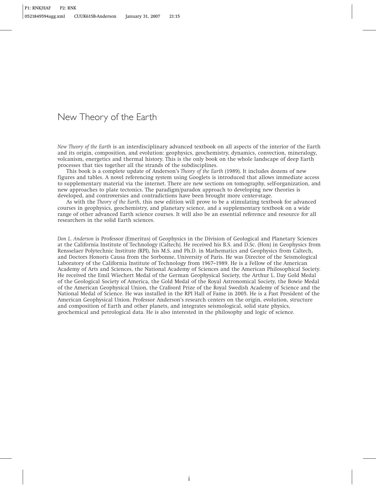 New Theory Of The Earth