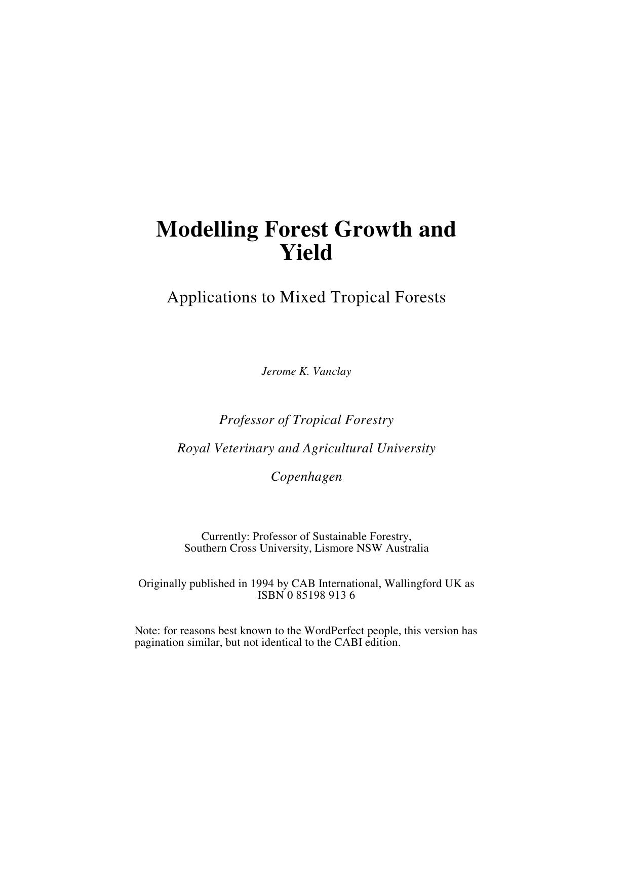 Modelling Forest Growth and Yield  1994