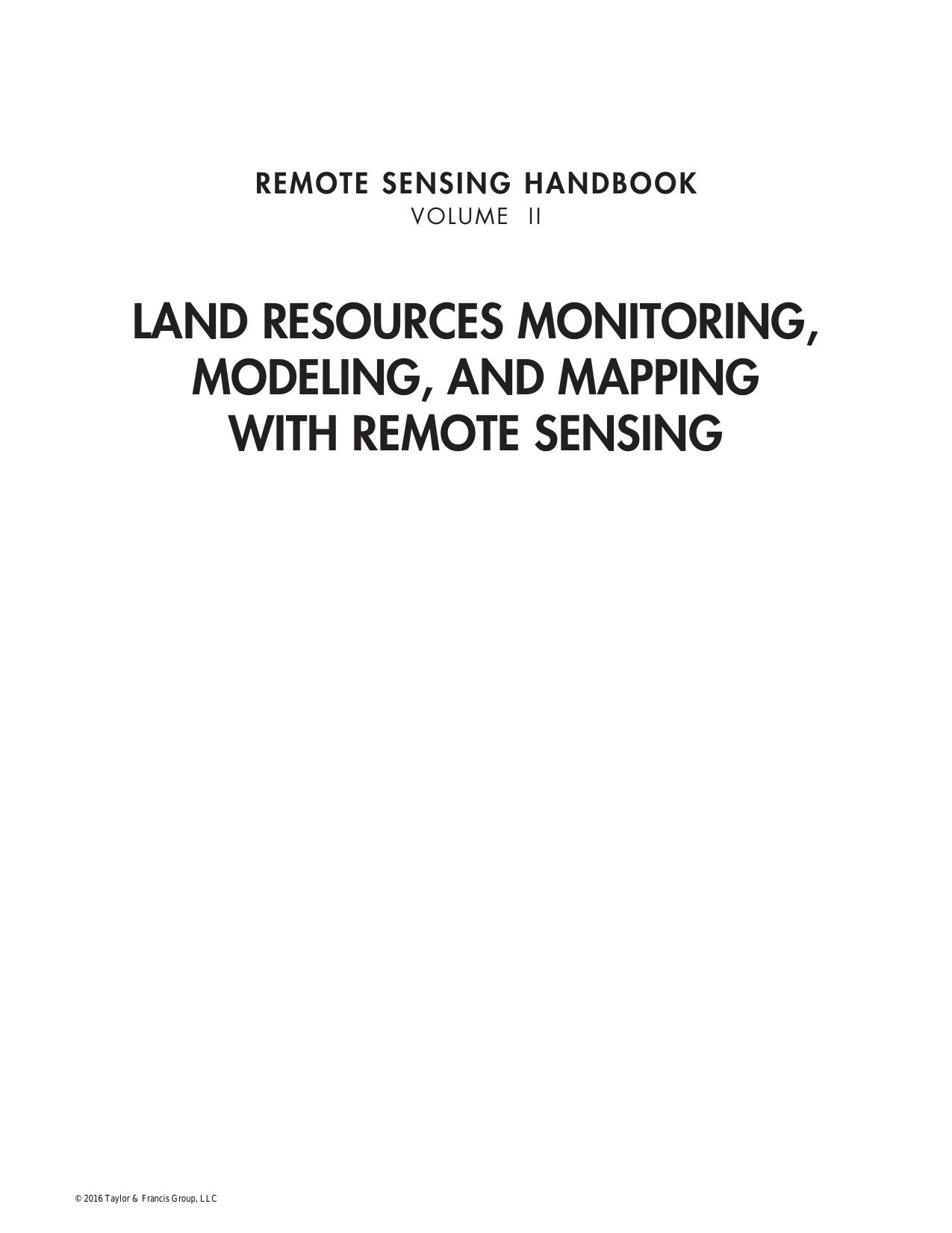 Remote Sensing Handbook Volume 2