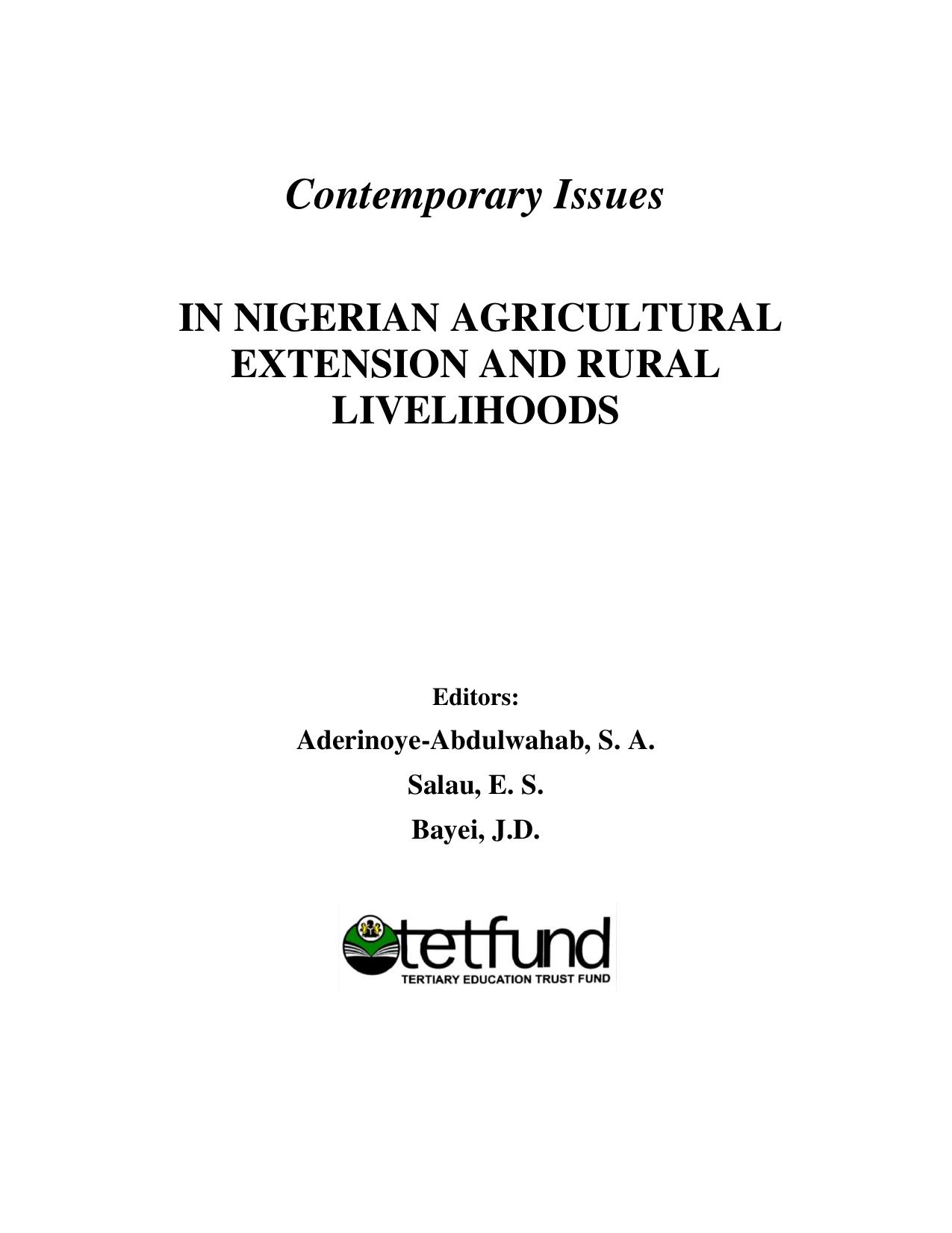 Contemporary Issues IN NIGERIAN AGRICULTURAL EXTENSION AND RURAL LIVELIHOODS 2019