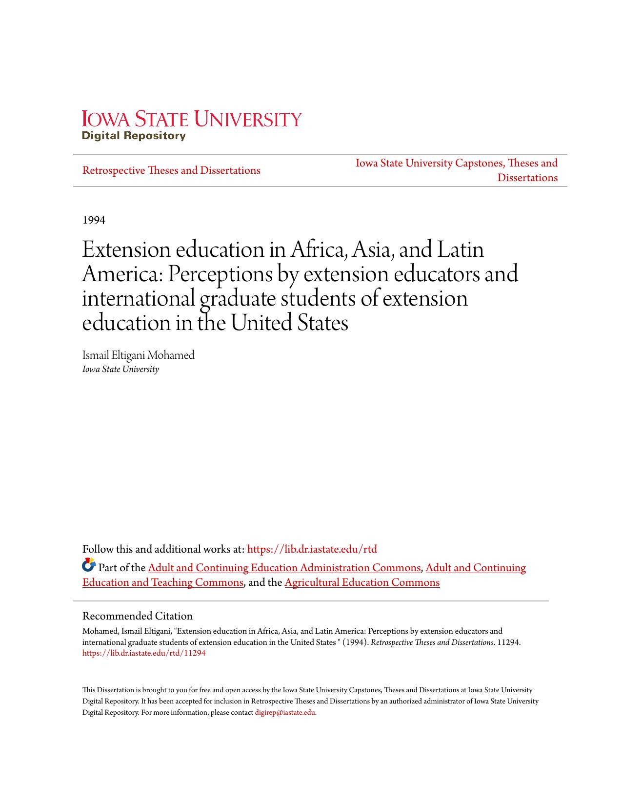 Extension education in Africa, Asia, and Latin America: Perceptions by extension educators and international graduate students of extension education in the United States