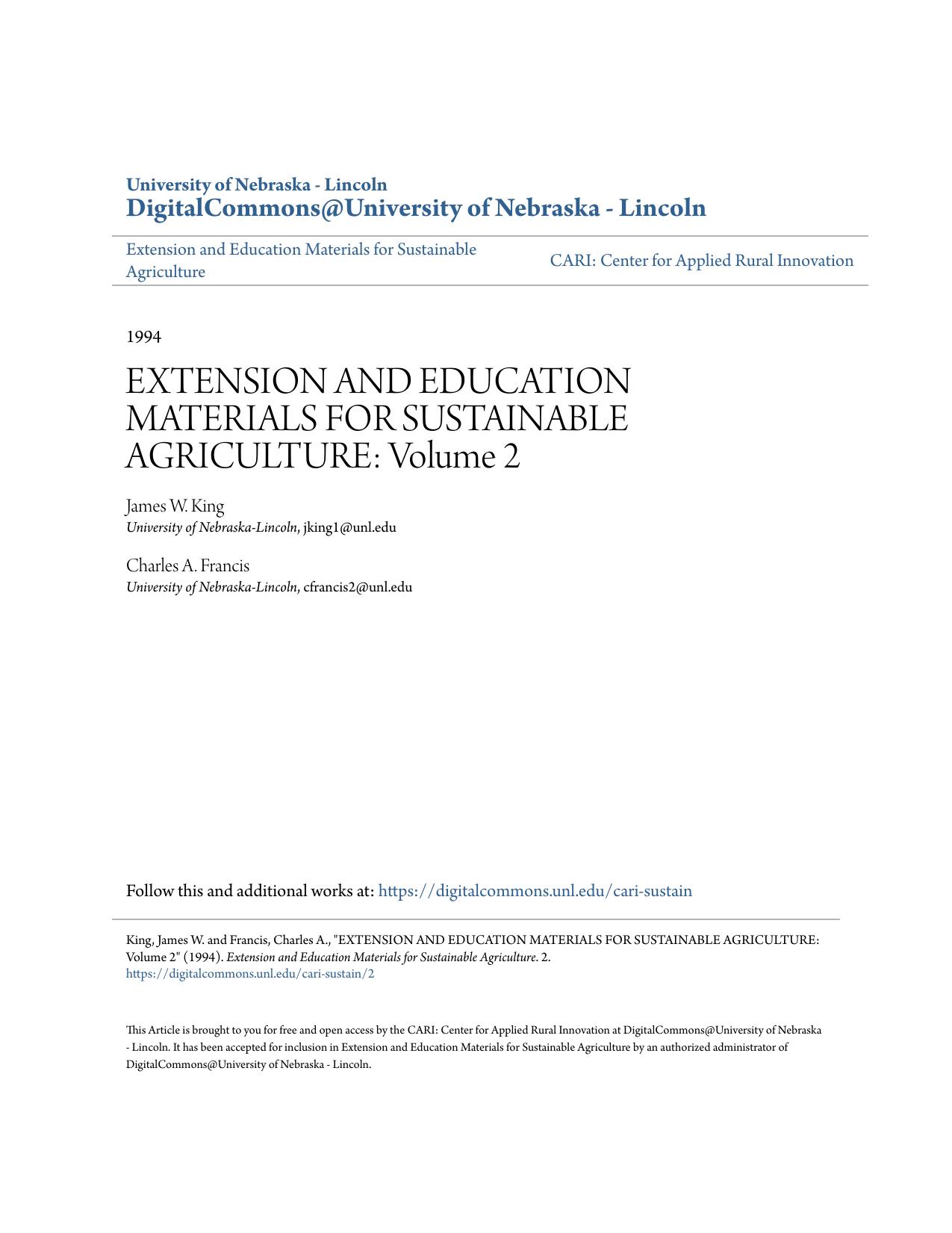 EXTENSION AND EDUCATION
MATERIALS FOR
SUSTAINABLE AGRICULTURE:
Volume 2