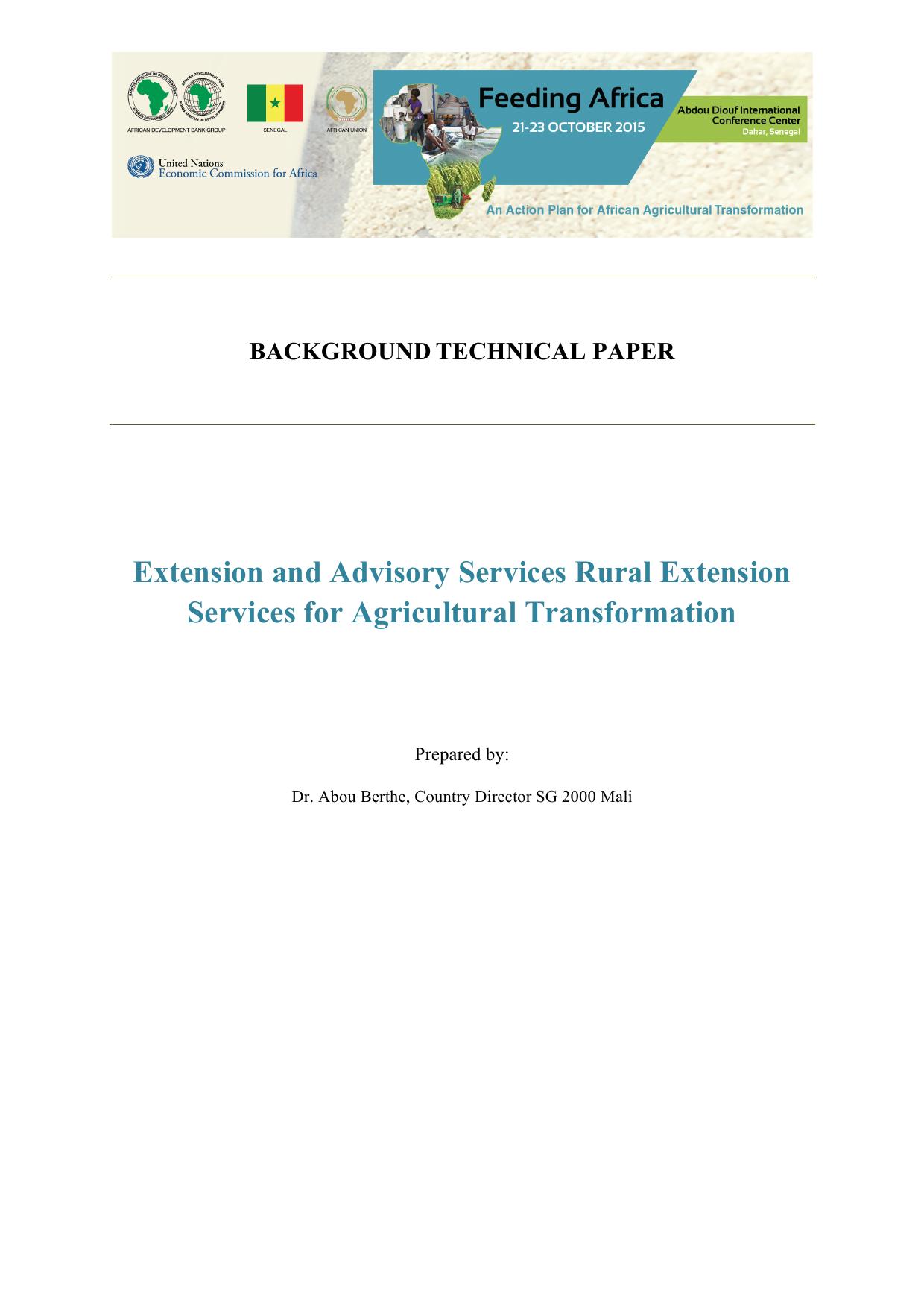 Extension and Advisory Services Rural Extension Services for Agricultural Transformation