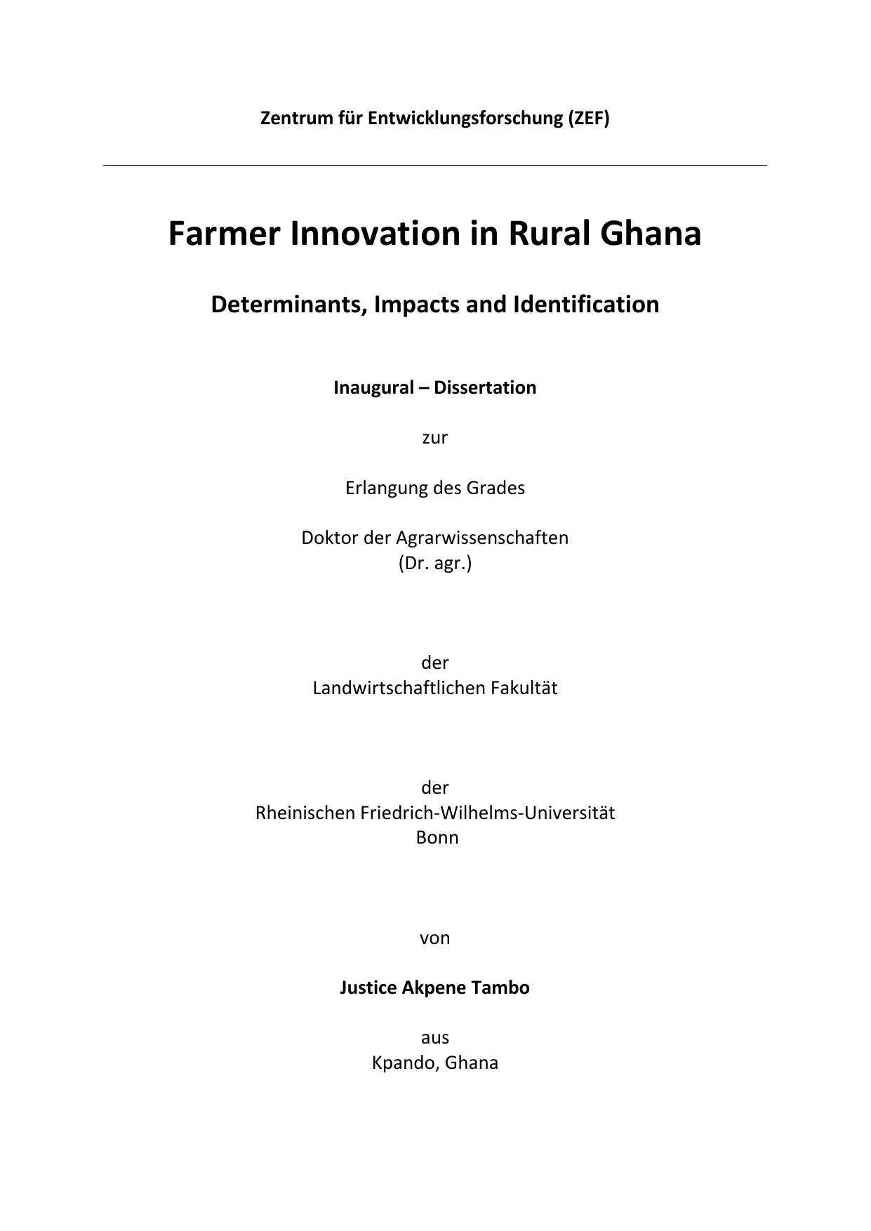 Farmer Innovation in Rural Ghana - Determinants, Impacts and Identification