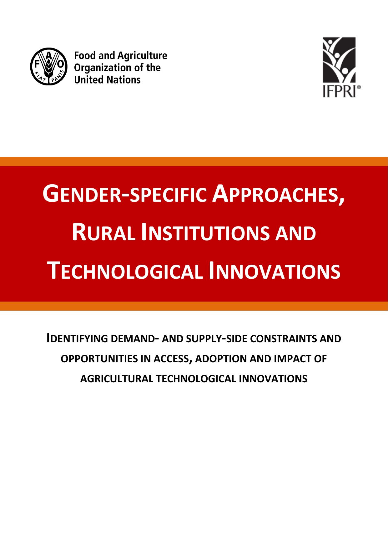 Gender-specific approaches, rural institutions and technological innovations