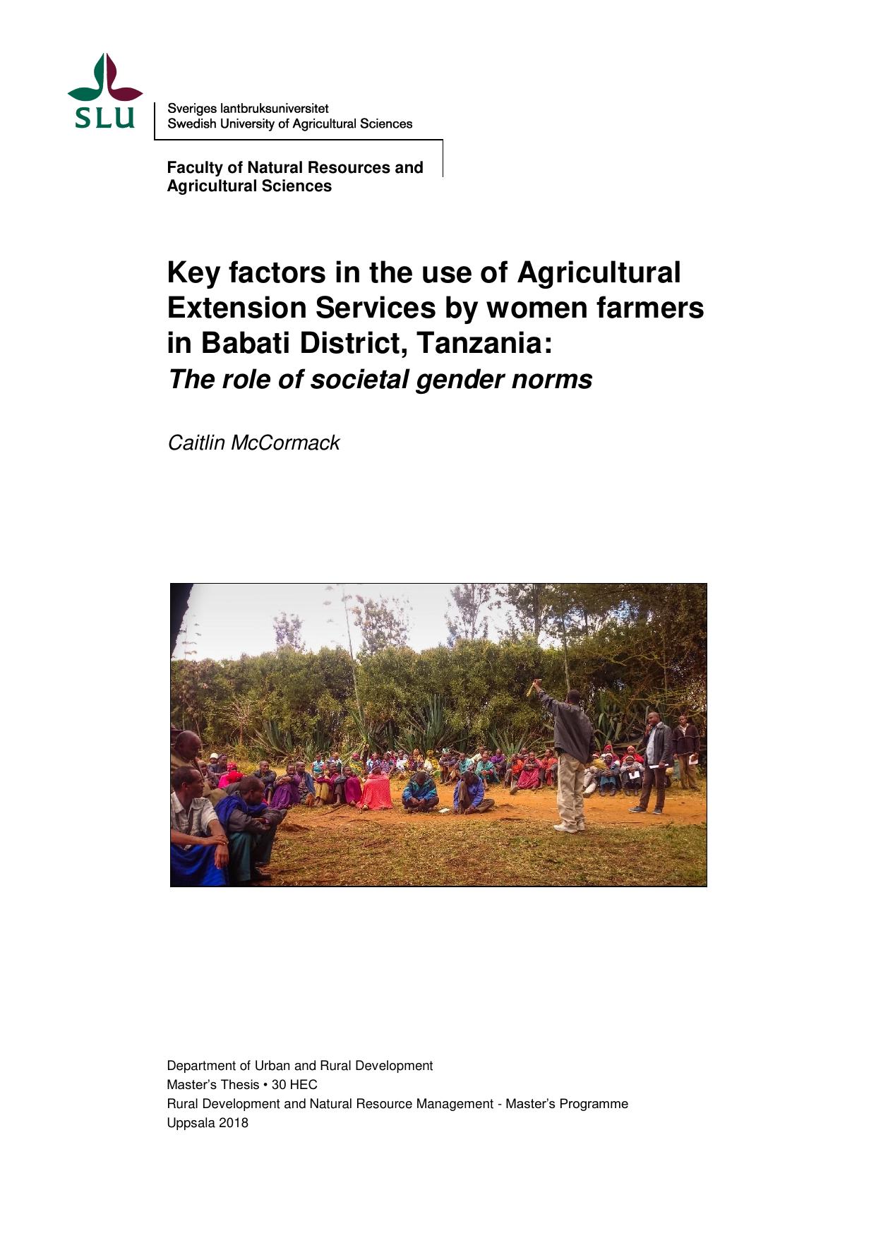 Key factors in the use of Agricultural Extension Services by women farmers 2018