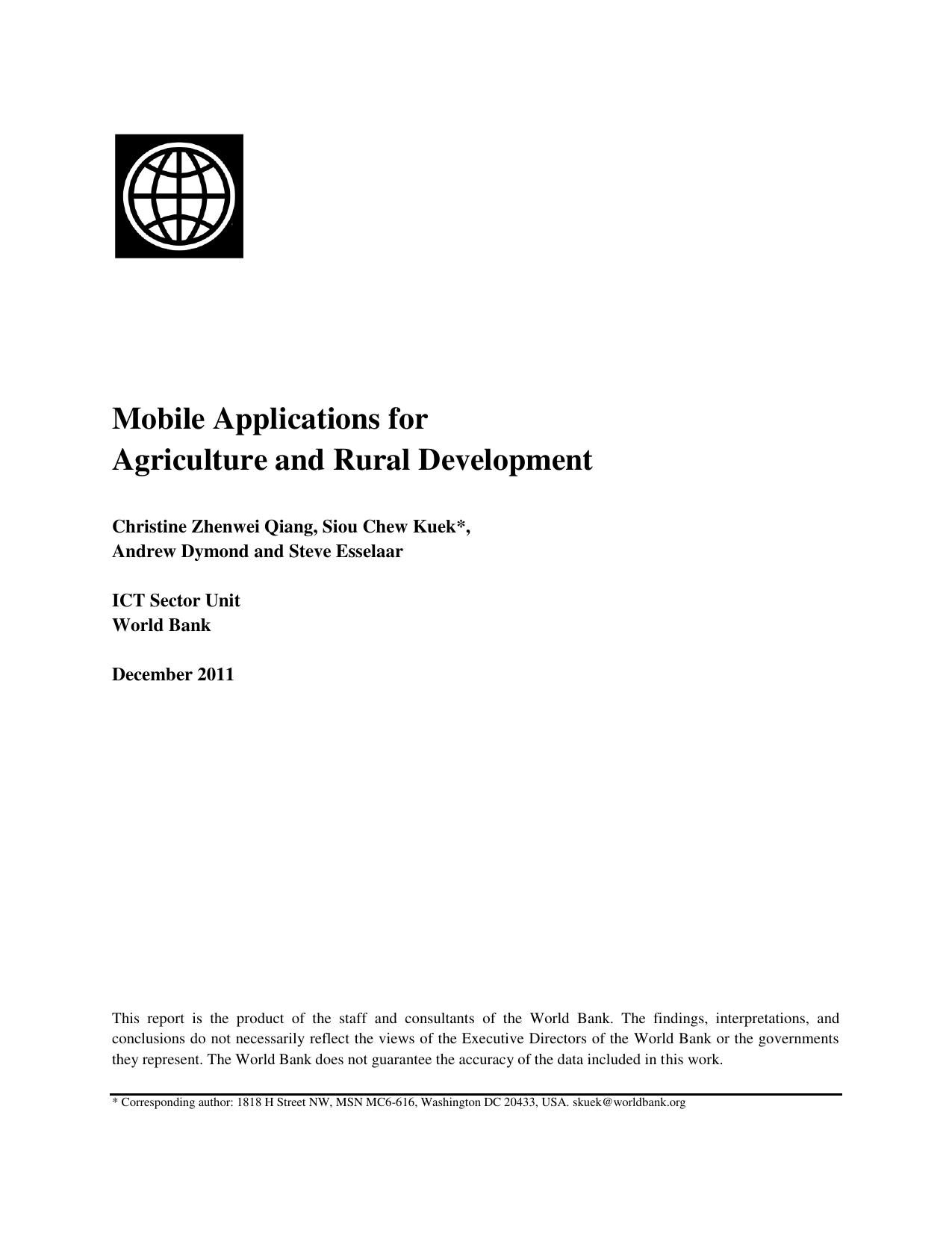 Mobile Applications for Agriculture and Rural Development 2011