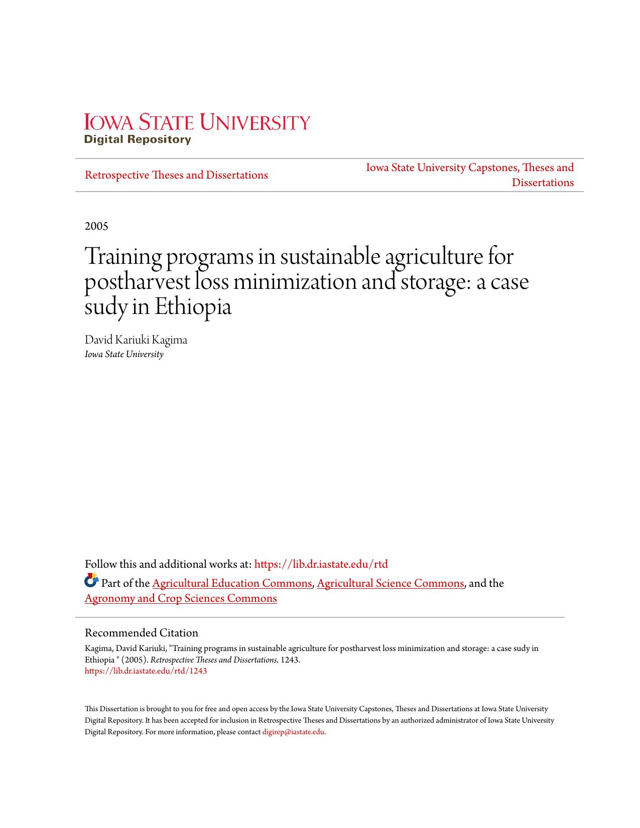 Training programs in sustainable agriculture for postharvest loss minimization and storage: a case sudy in Ethiopia