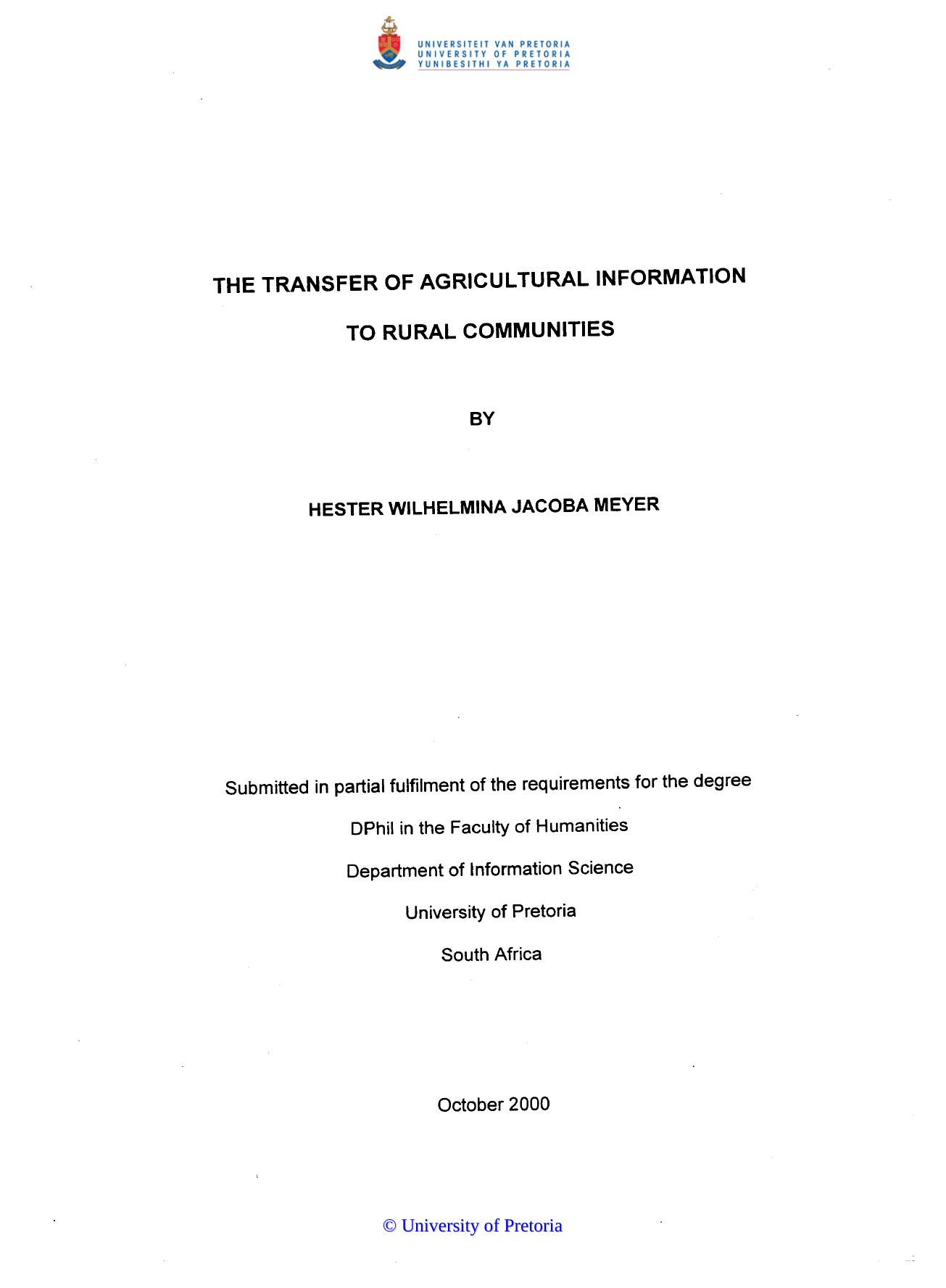 the transfer of agricultural information to rural communities