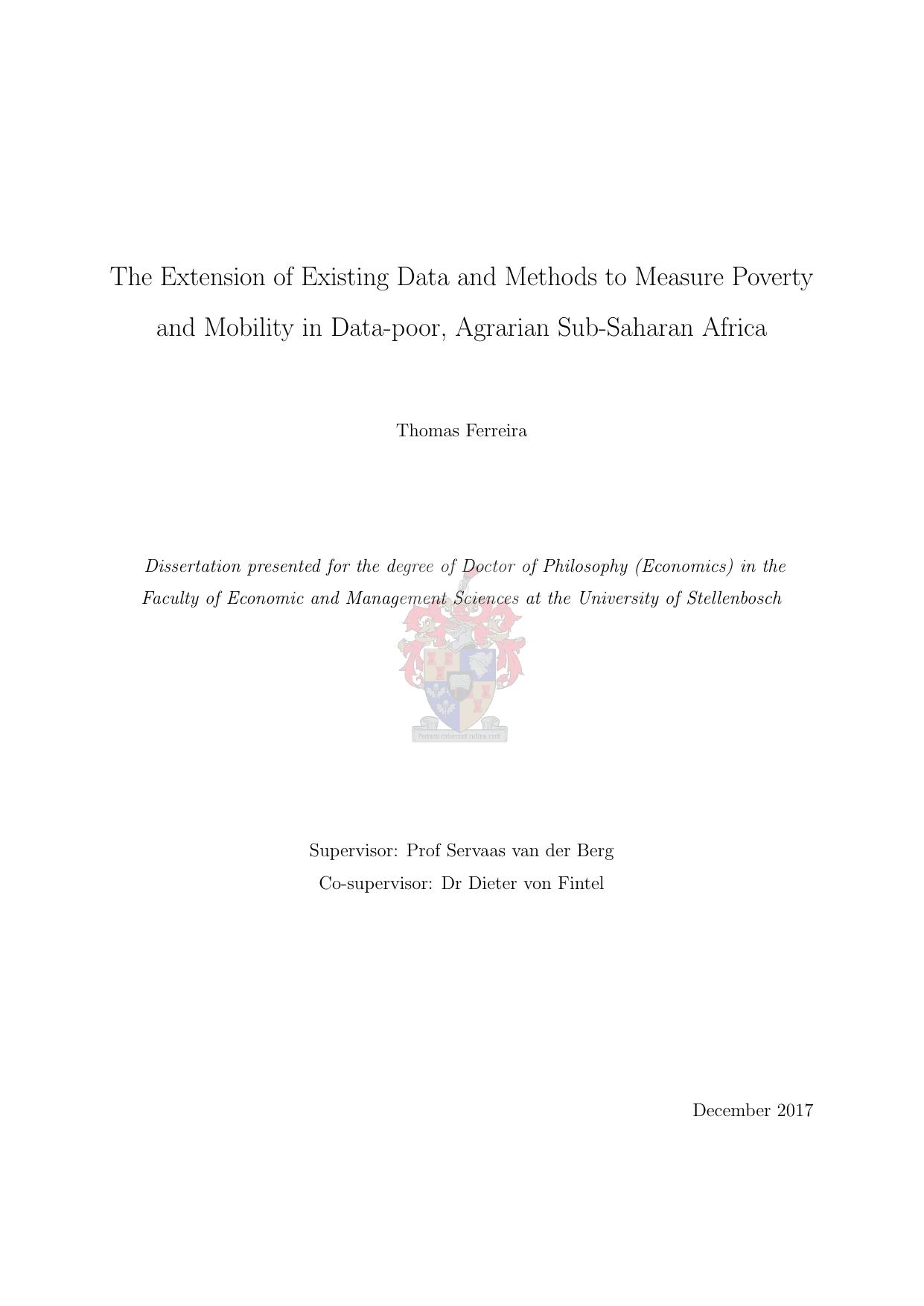 The Extension of Existing Data and Methods to Measure Poverty and Mobility in Data-poor, Agrarian Sub-Saharan Africa 2017