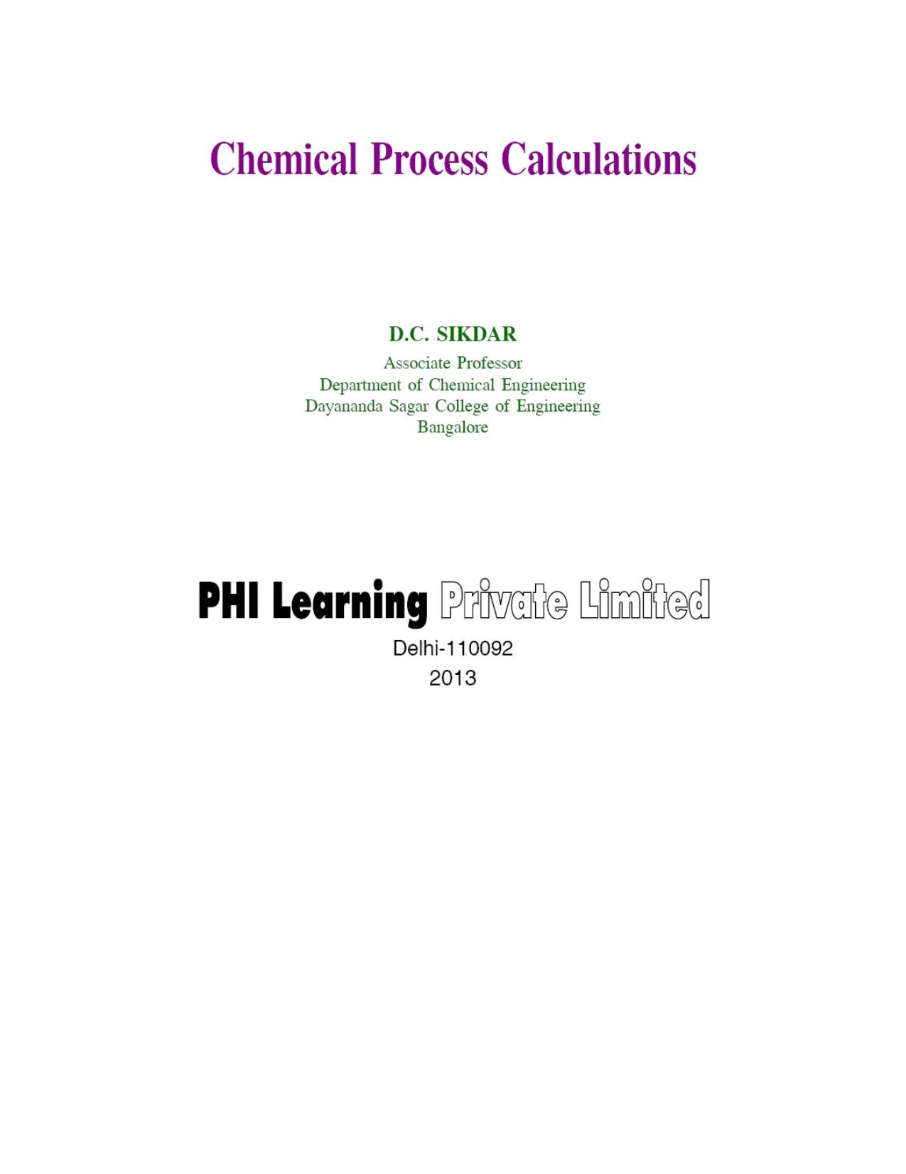 CHEMICAL PROCESS CALCULATIONS