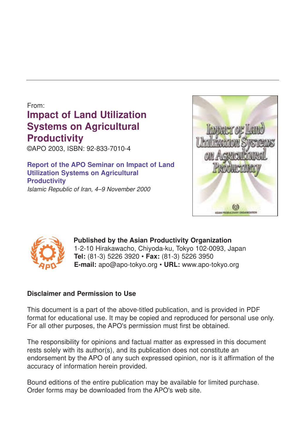 Impact of Land Utilization Systems on Agricultural Productivity 2003