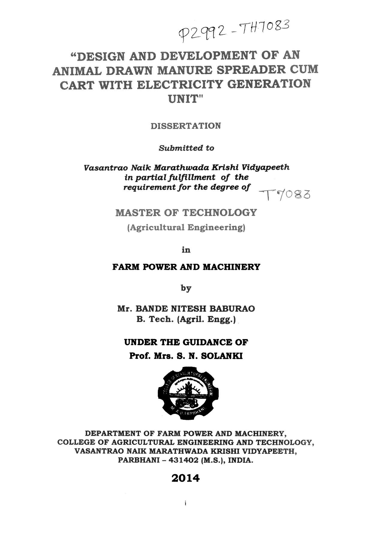 FARM POWER AND MACHINERY by Mr. BANDE NITESH BABURAO B. Tech. 2017