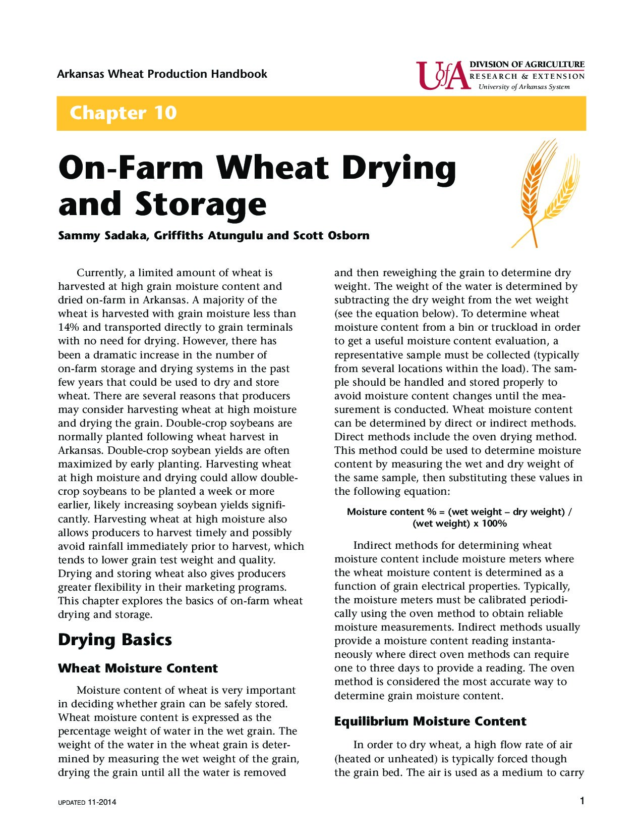 On-Farm Wheat Drying and Storage, Chapter 10, MP404