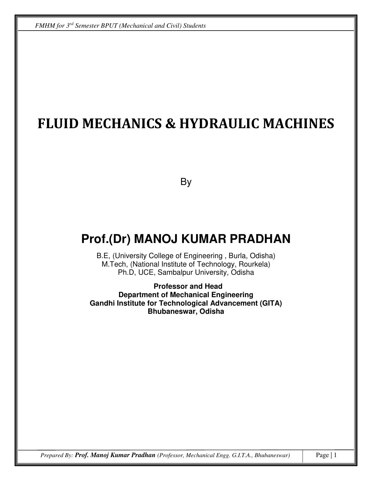 FLUID MECHANICS & HYDRAULIC MACHINES