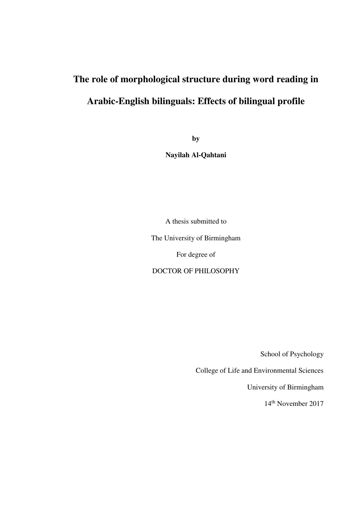 The role of morphological structure during word reading in Arabic-English bilinguals: effects of bilingual profile