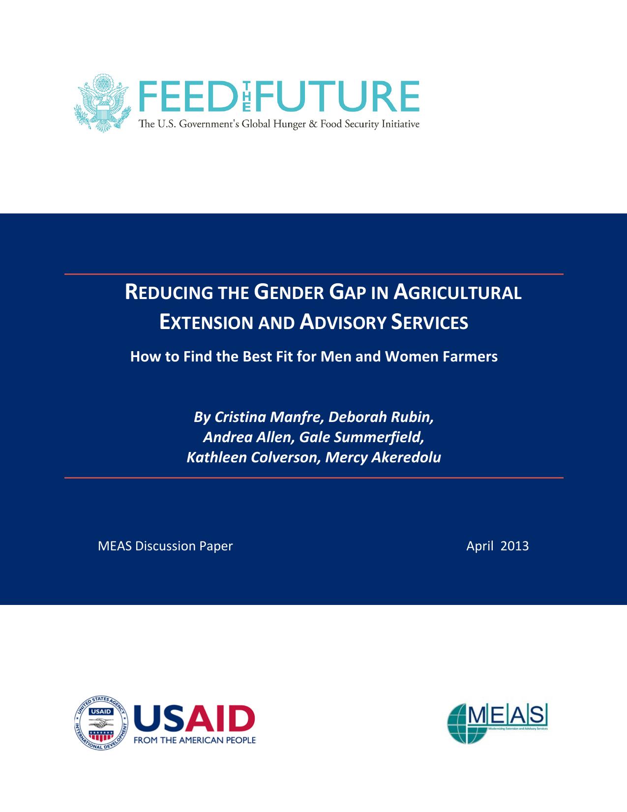Reducing the gender gap in agricultural extension and advisory services 2013