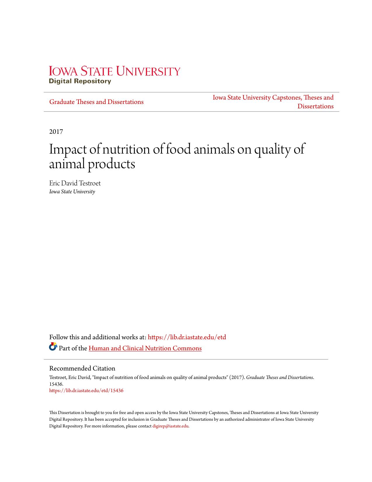 Impact of nutrition of food animals on quality of animal products