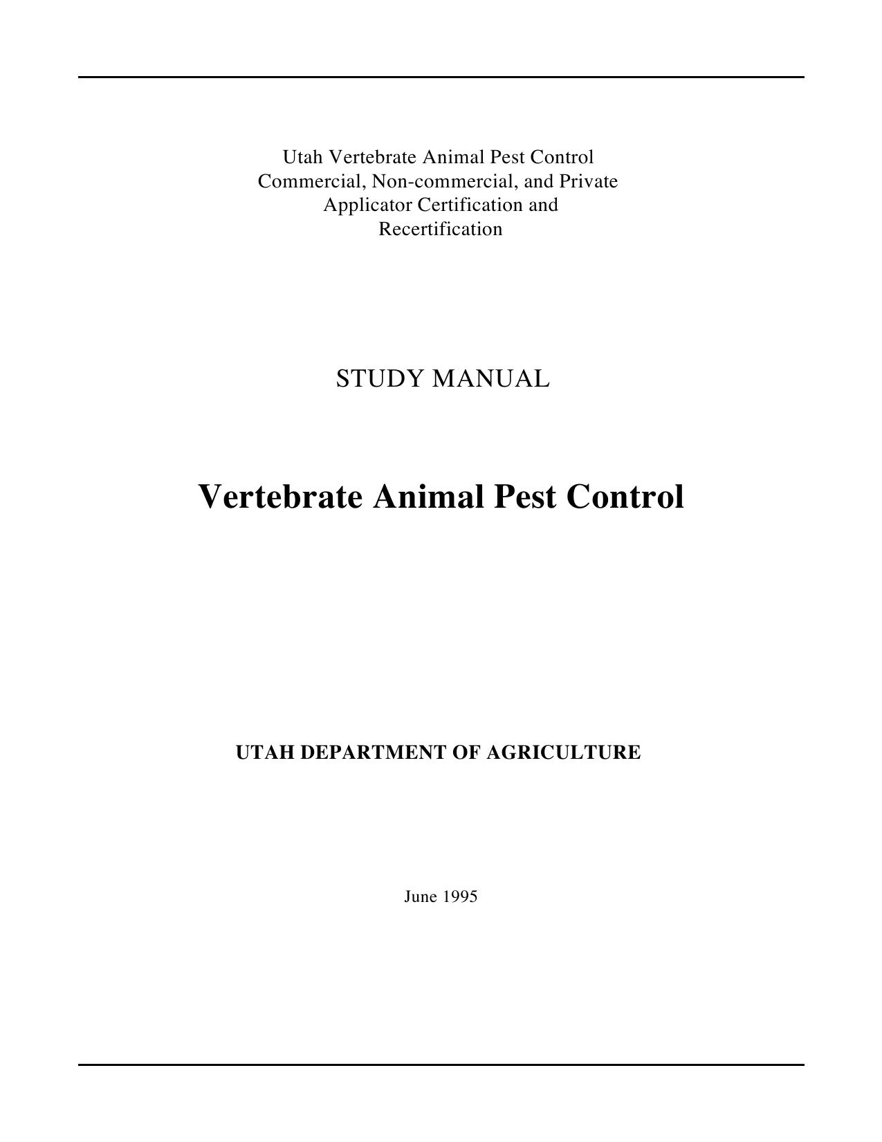 Vertebrate Animal Pest Control Study Manual