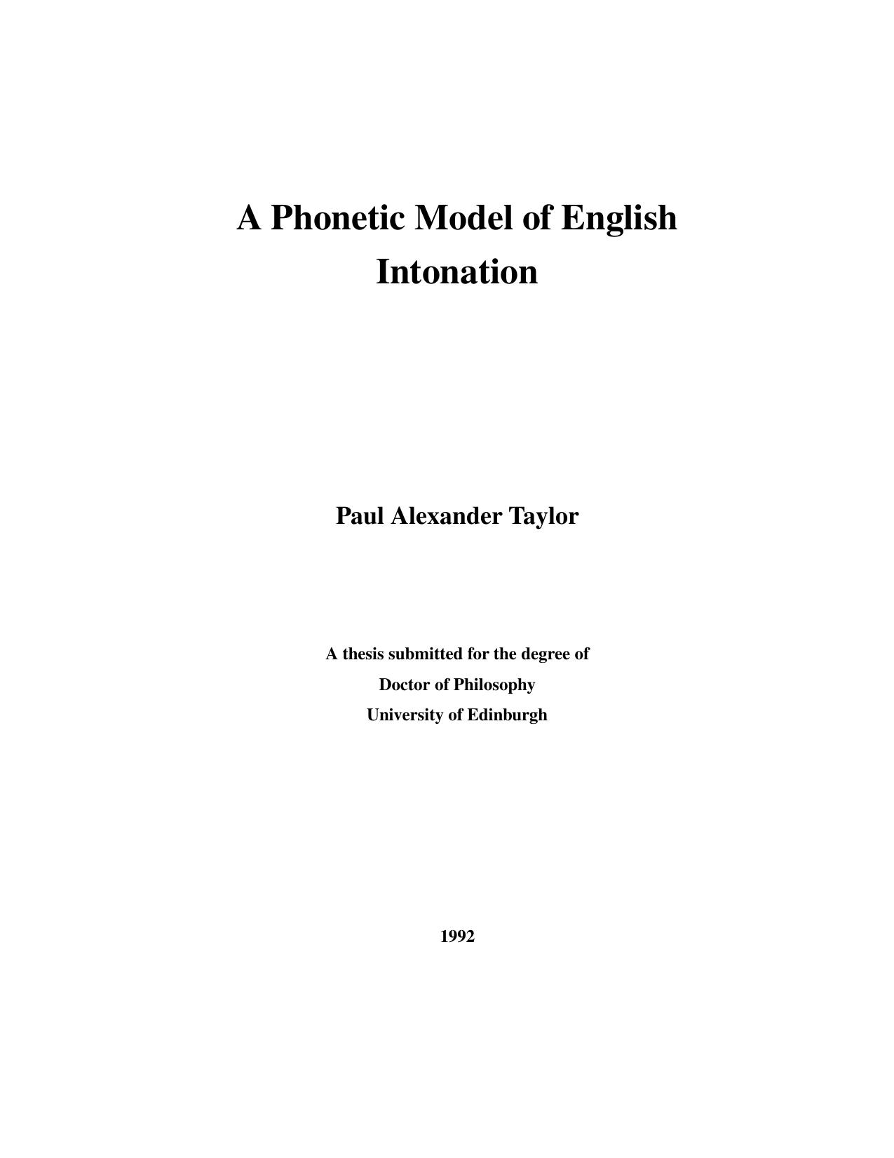 A Phonetic Model of English Intonation 2016