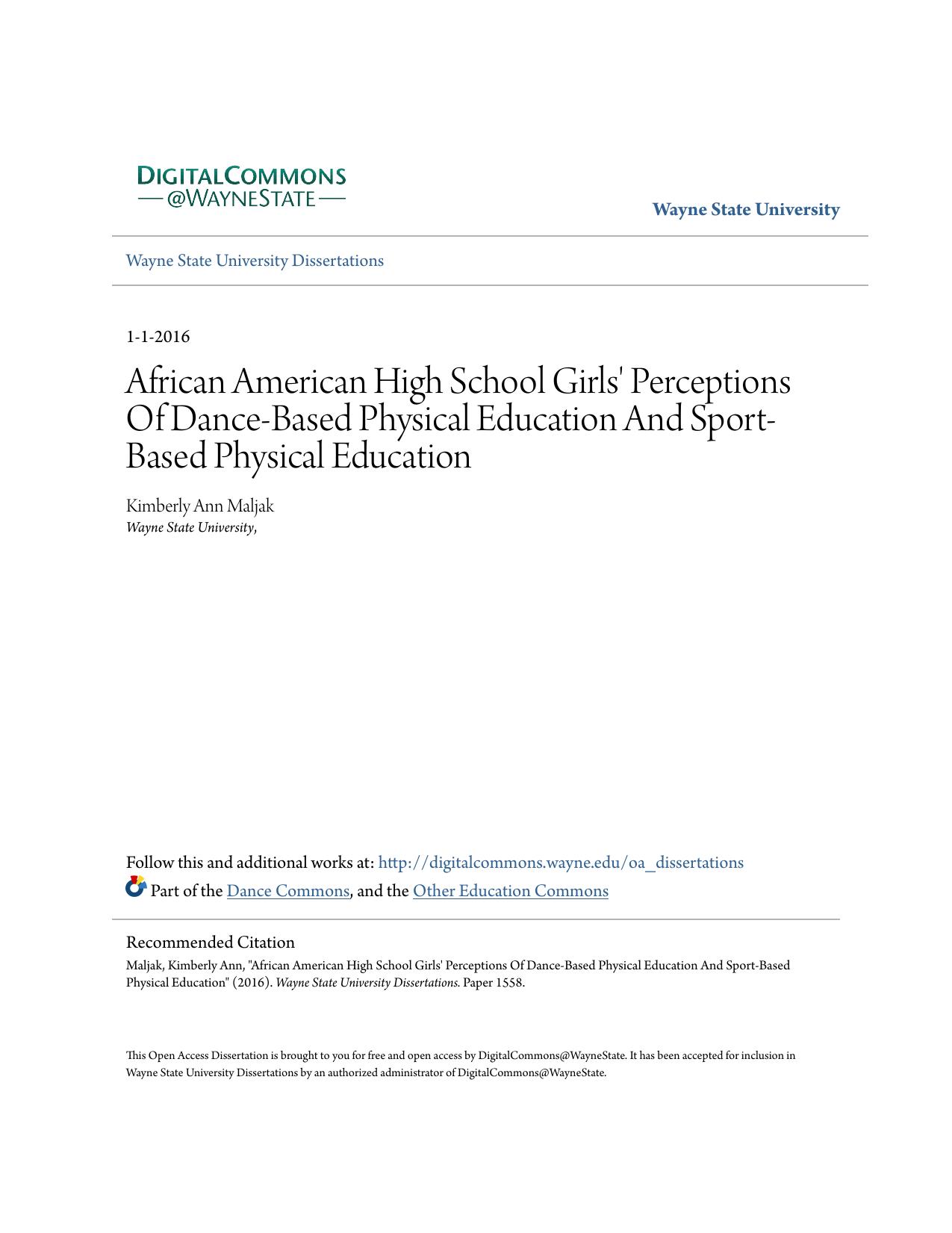 African American High School Girls' Perceptions Of Dance-Based Physical Education And Sport-Based Physical Education