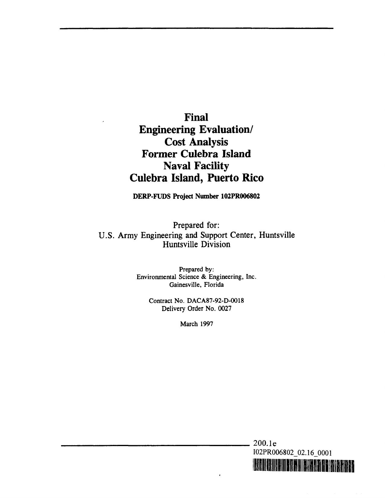 Culebra - MMRP - HTRW - Final Engineering Evaluation Cost Analysis - 1997