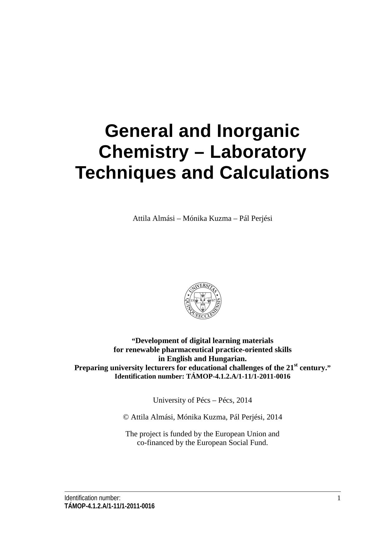 General and Inorganic Chemistry – Laboratory Techniques and Calculations
