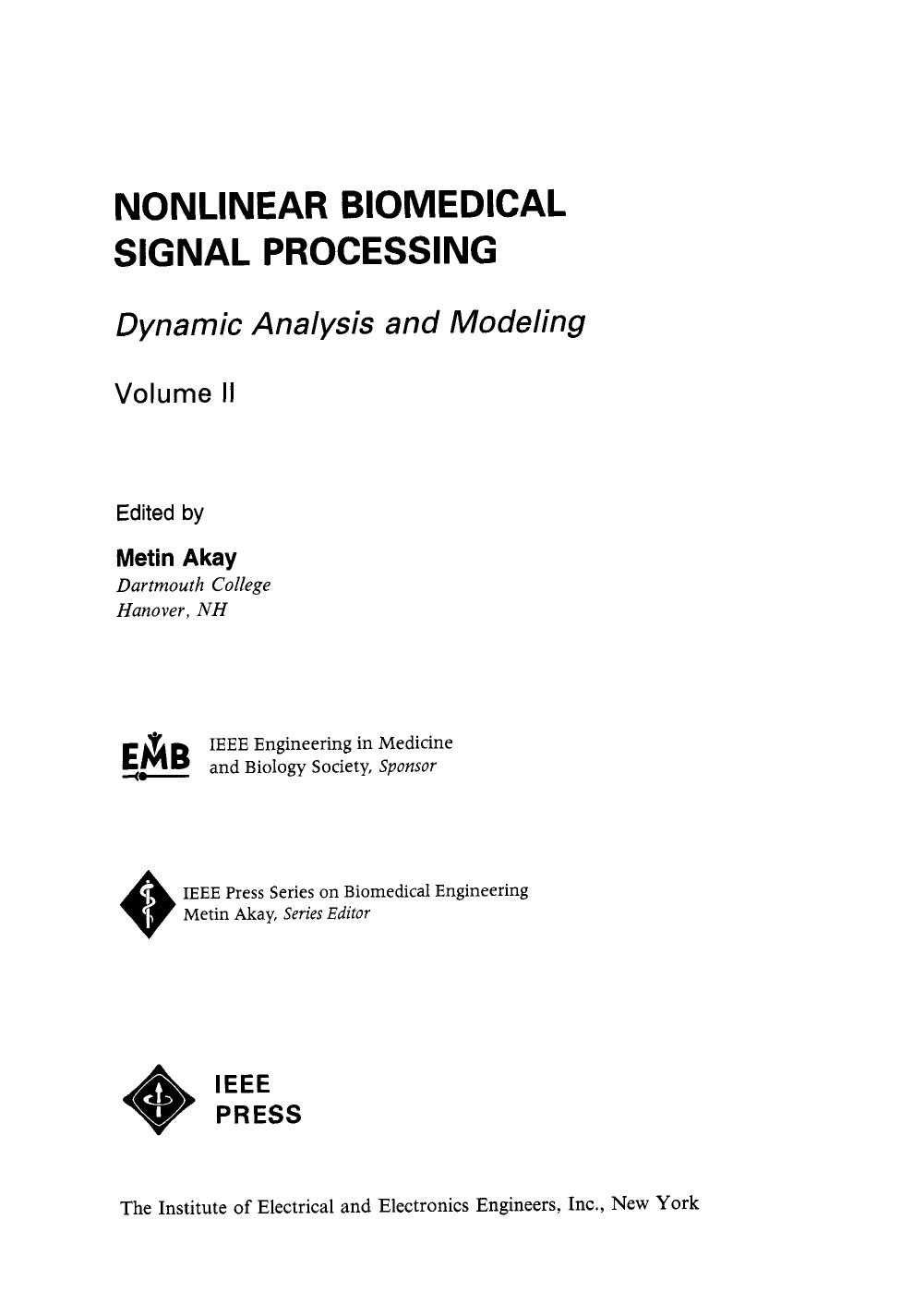 Nonlinear Biomedical Signal Processin Vol 2 2001
