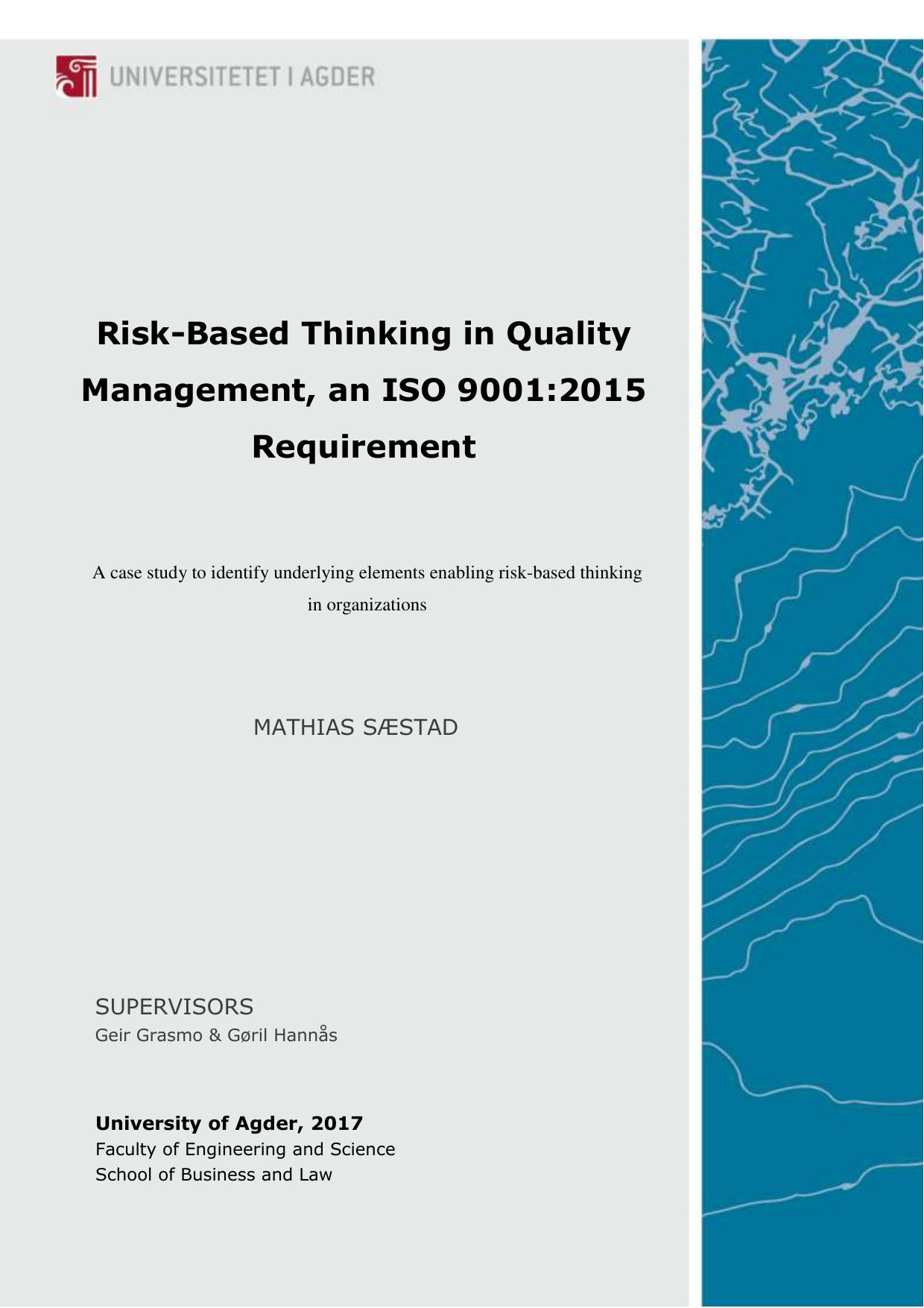 Risk-Based Thinking in Quality Management, an ISO 9001 2015 Requirement