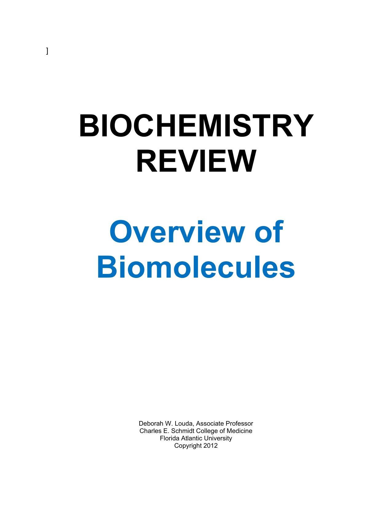 Microsoft Word - Overview of Biomolecules Book