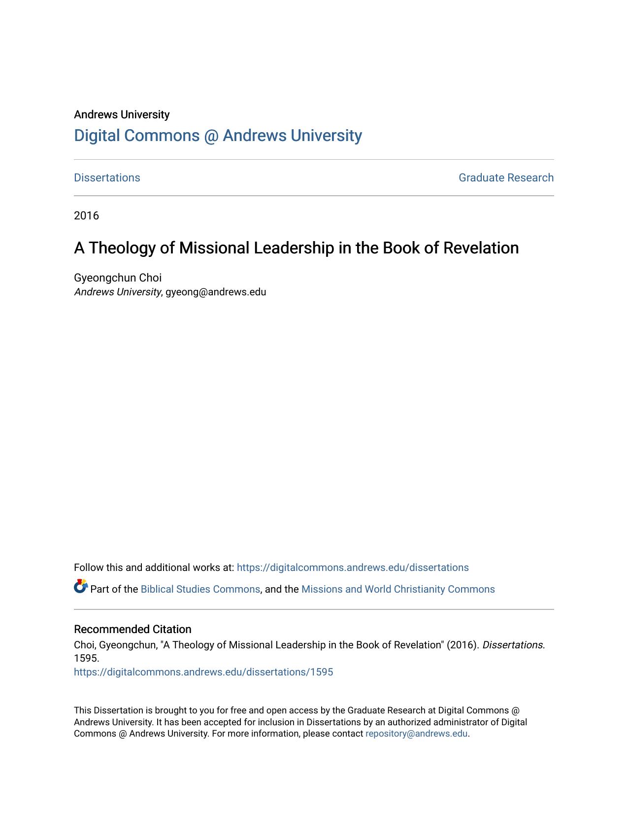 A Theology of Missional Leadership in the Book of Revelation