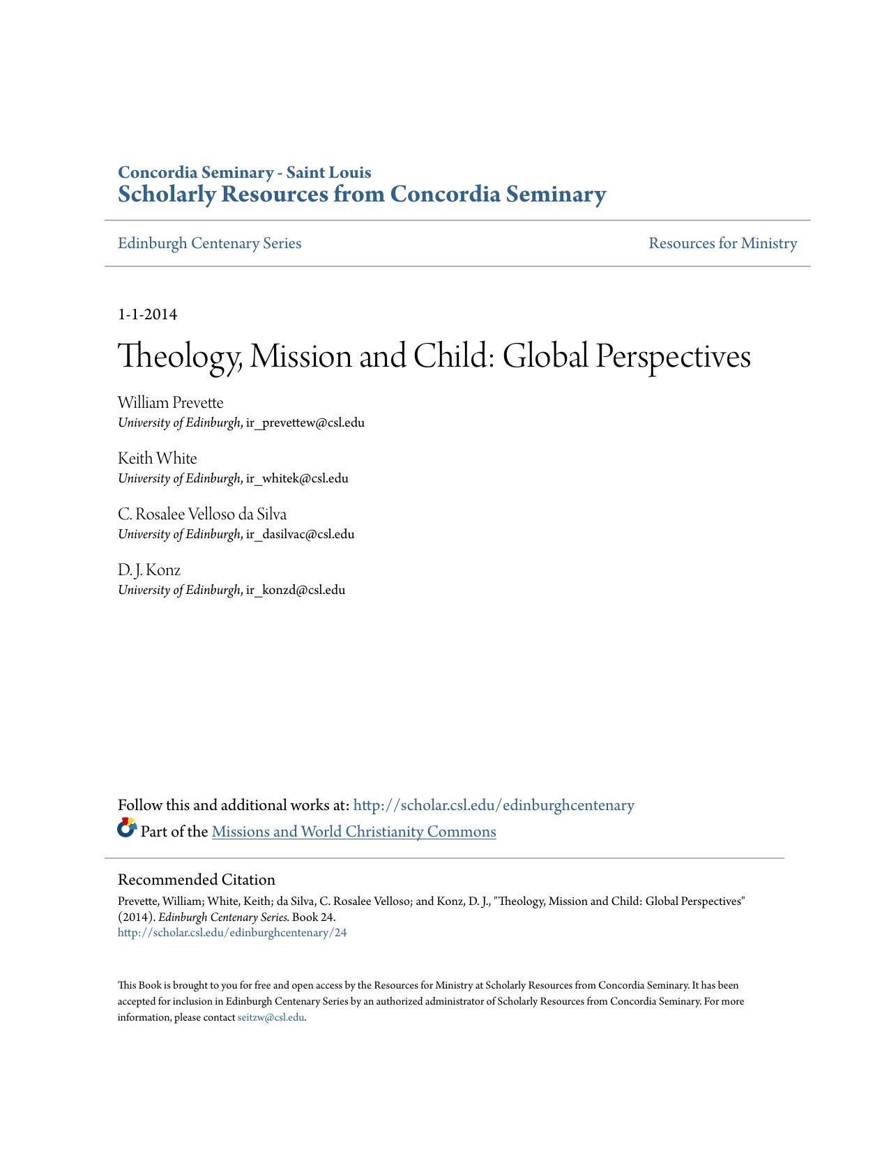 Theology, Mission and Child: Global Perspectives