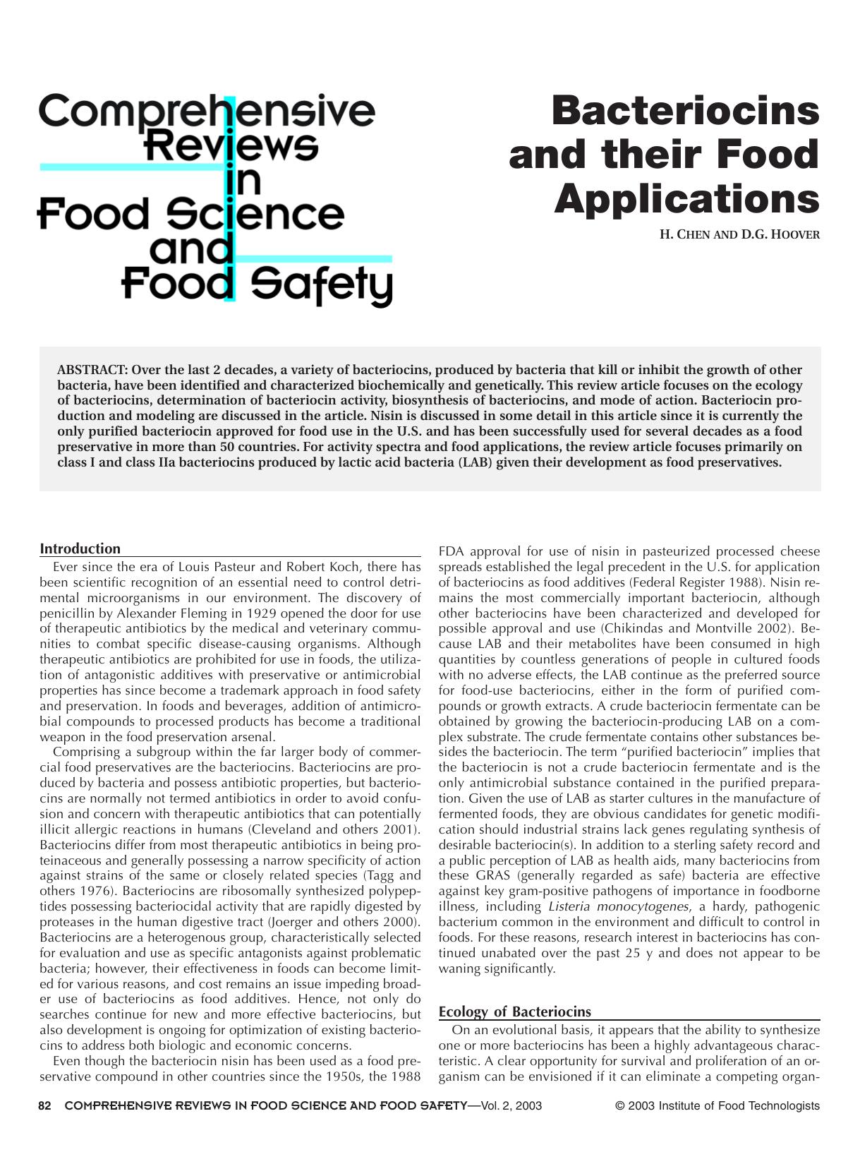 Bacteriocins and their Food Applications