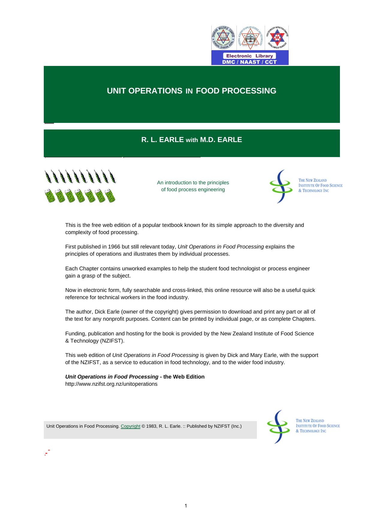 Unit operations in food processing - Earle