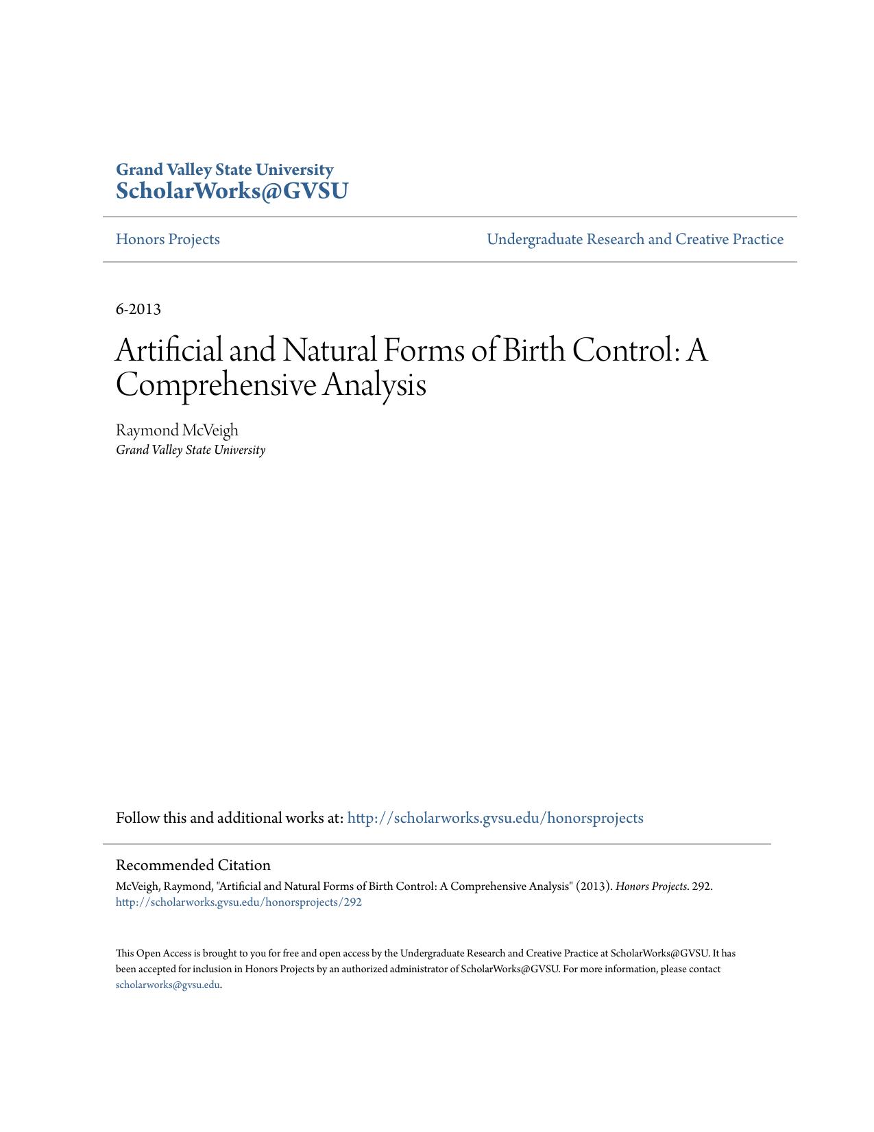 Artificial and Natural Forms of Birth Control:  A Comprehensive Analysis