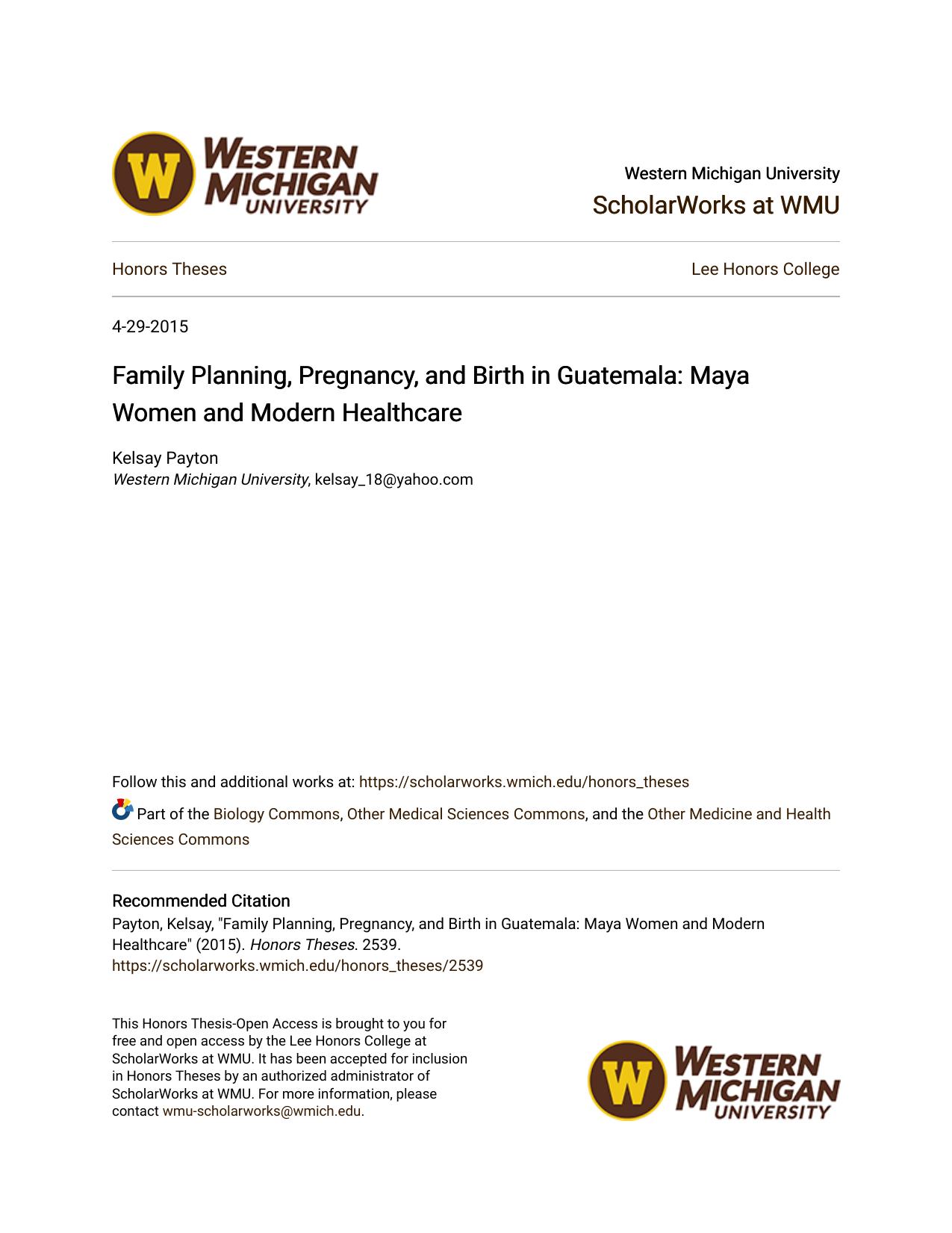 Family Planning, Pregnancy, and Birth in Guatemala: Maya Women and Modern Healthcare