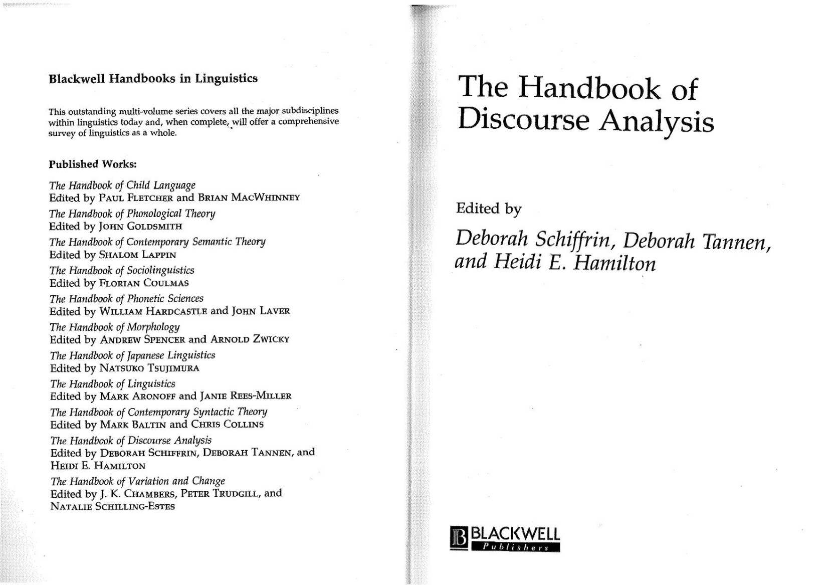 Blackwell Handbook of Discourse Analysis 2001