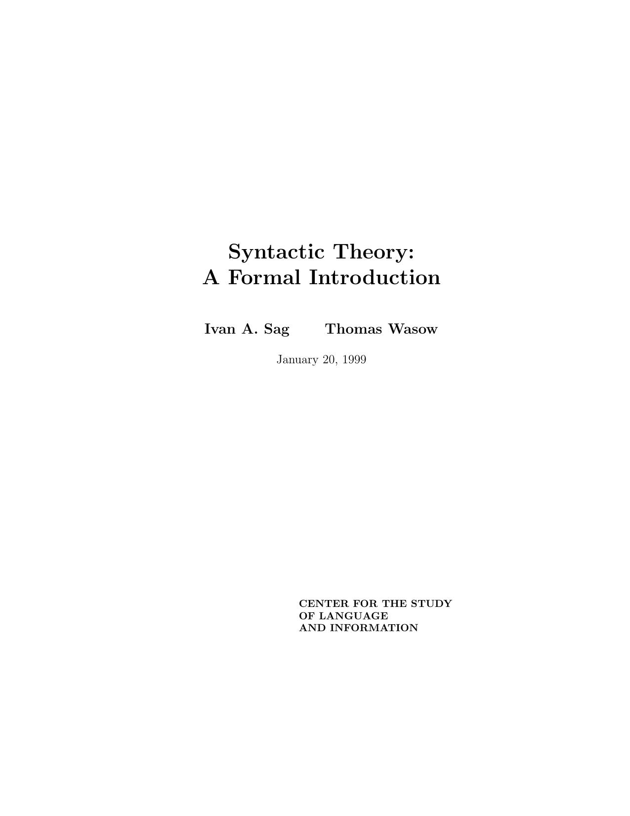 Syntactic Theory  A Formal Introduction 1999