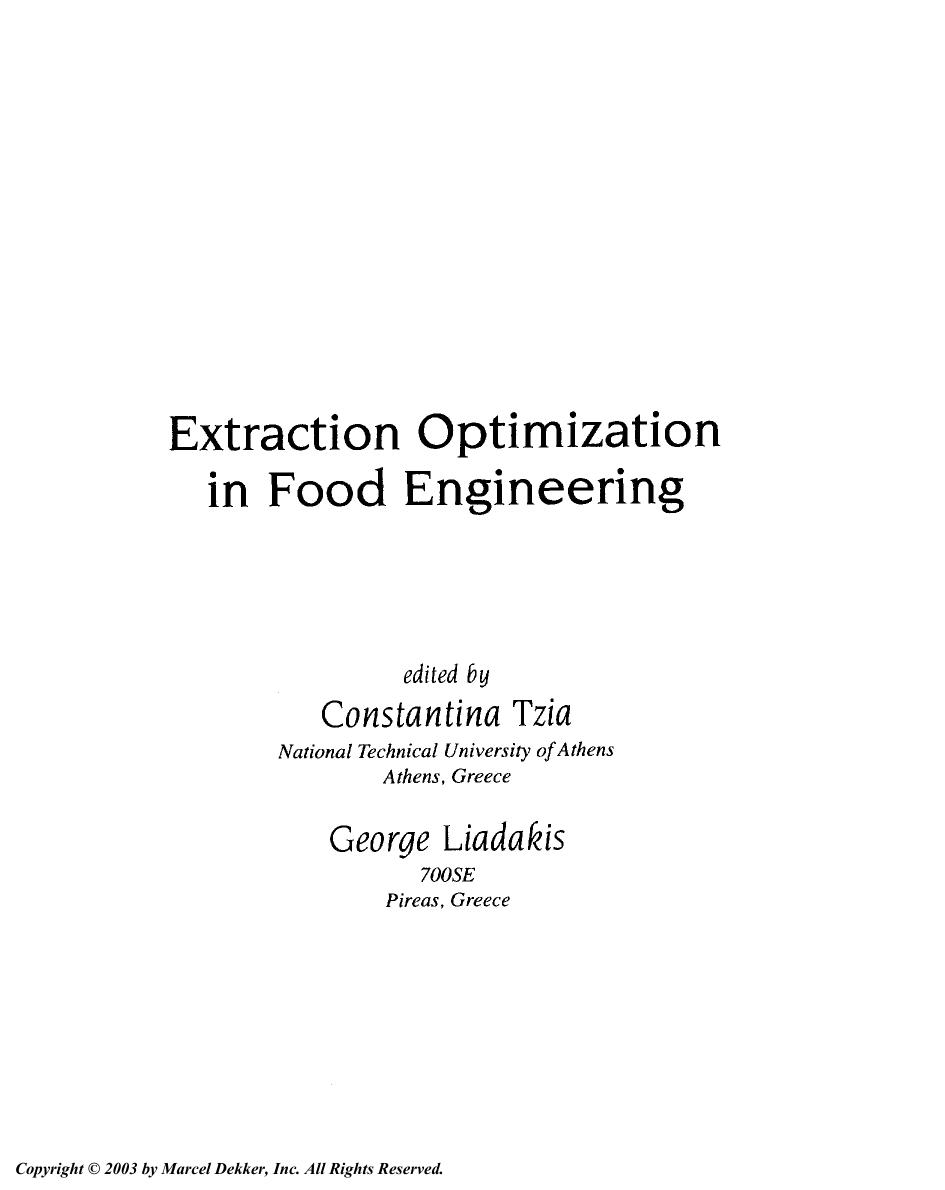 Extraction Optimisation in food engineering 2003