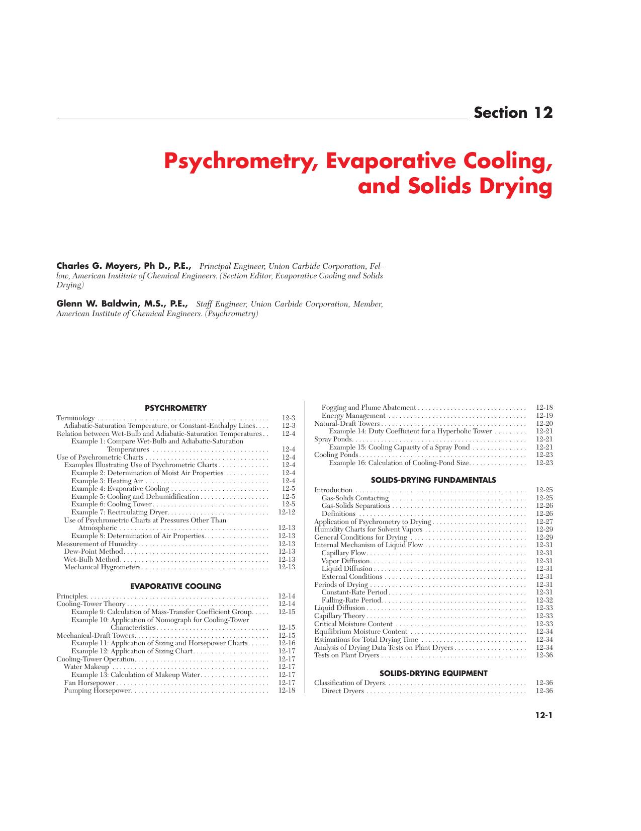 Psychrometry, Evaporative Cooling, and Solids Drying