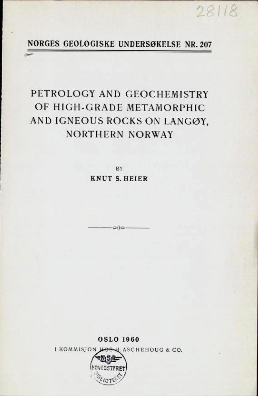petrology geochemistry 1960