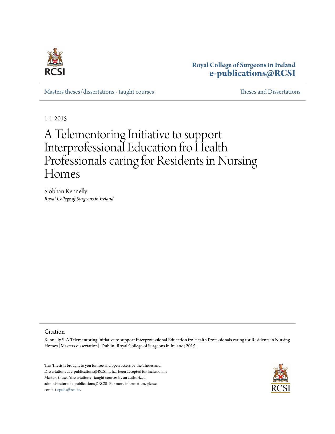 A Telementoring Initiative to support Interprofessional Education fro Health Professionals caring for Residents in Nursing Homes