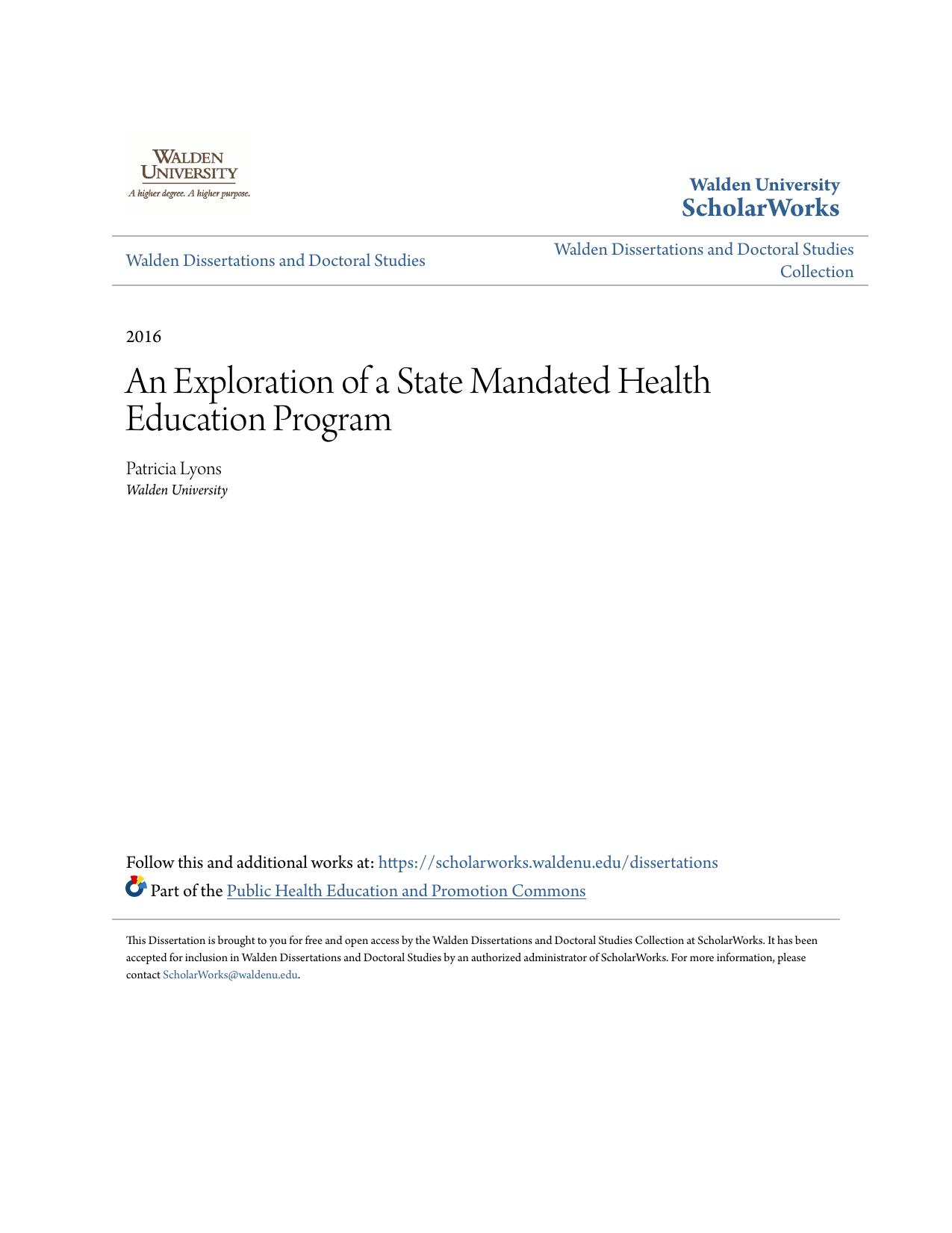 An Exploration of a State Mandated Health Education Program
