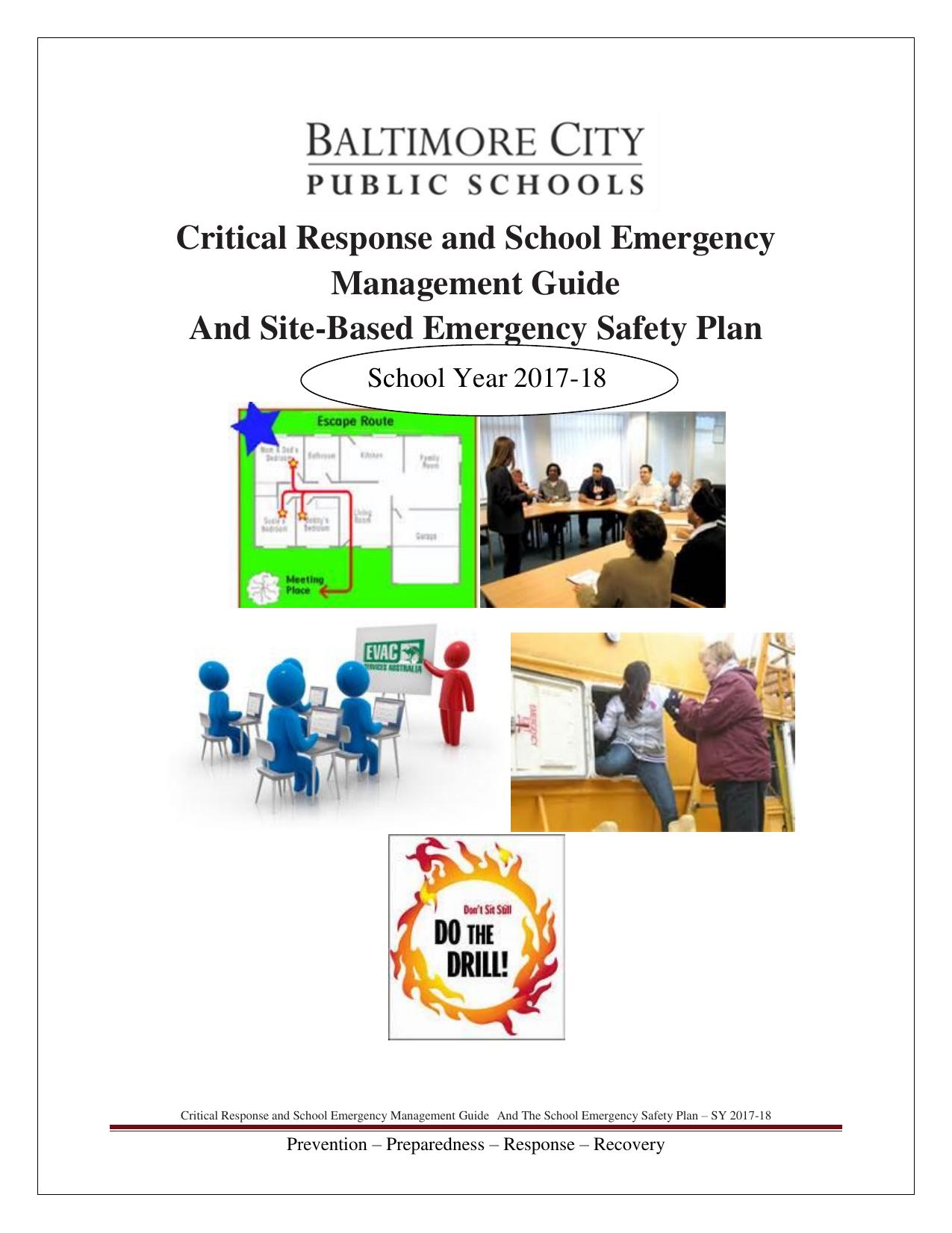 Critical Response and School Emergency Management Guide And Site-Based Emergency Safety Plan 2017