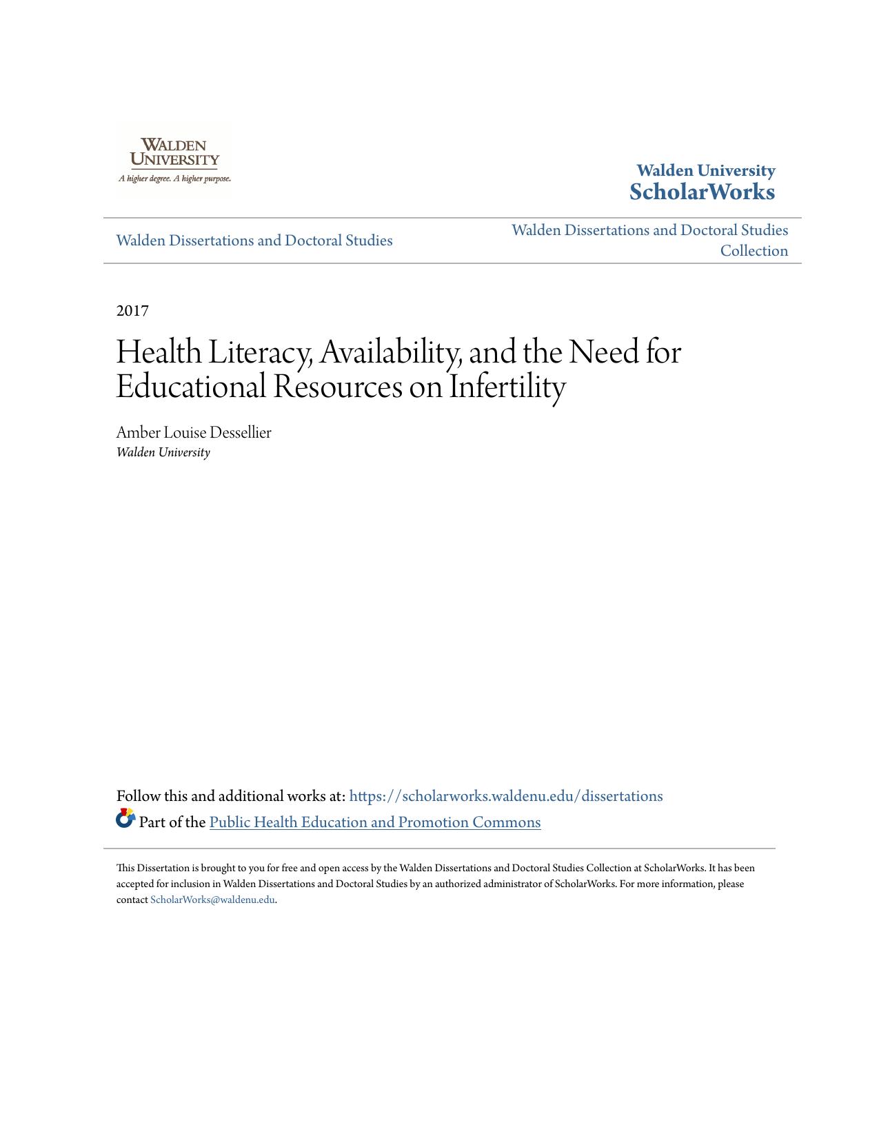 Health Literacy, Availability, and the Need for Educational Resources on Infertility