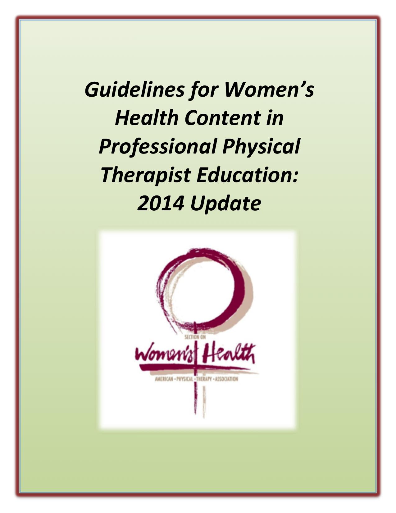 Guidelines for Women's Health Content in Professional Physical Therapist Education 2014