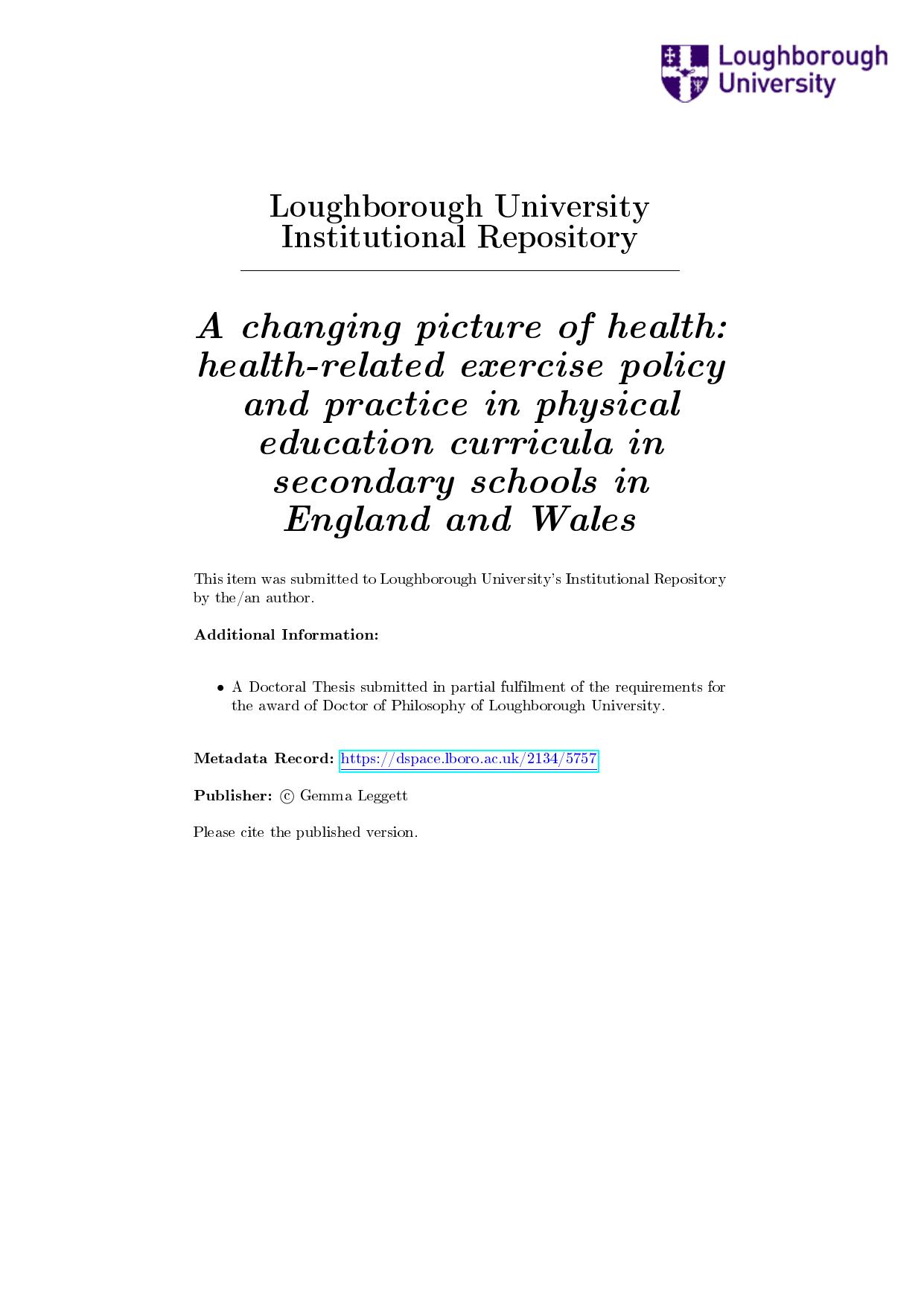health-related exercise policy and practice in physical education curricula in secondary schools in England and Wales 2008