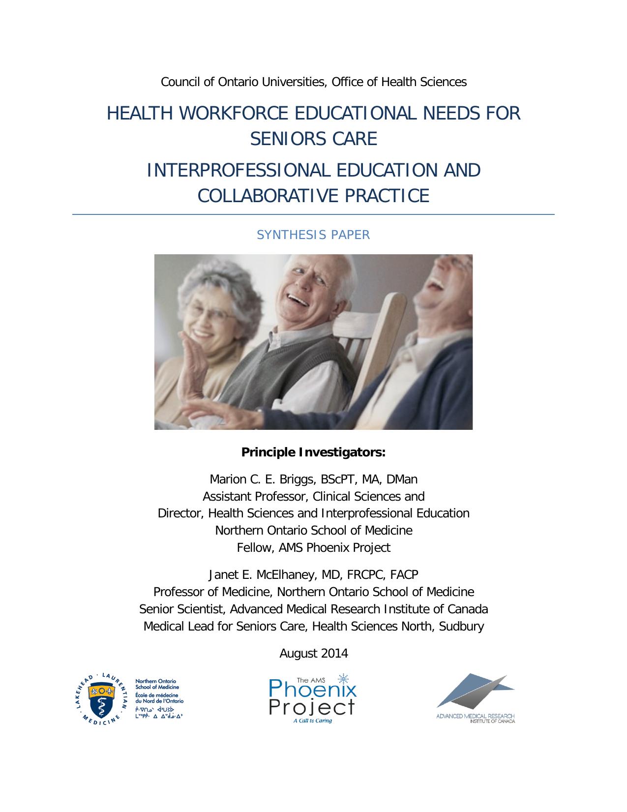 health workforce educational needs for seniors care interprofessional education and collaborative 2014