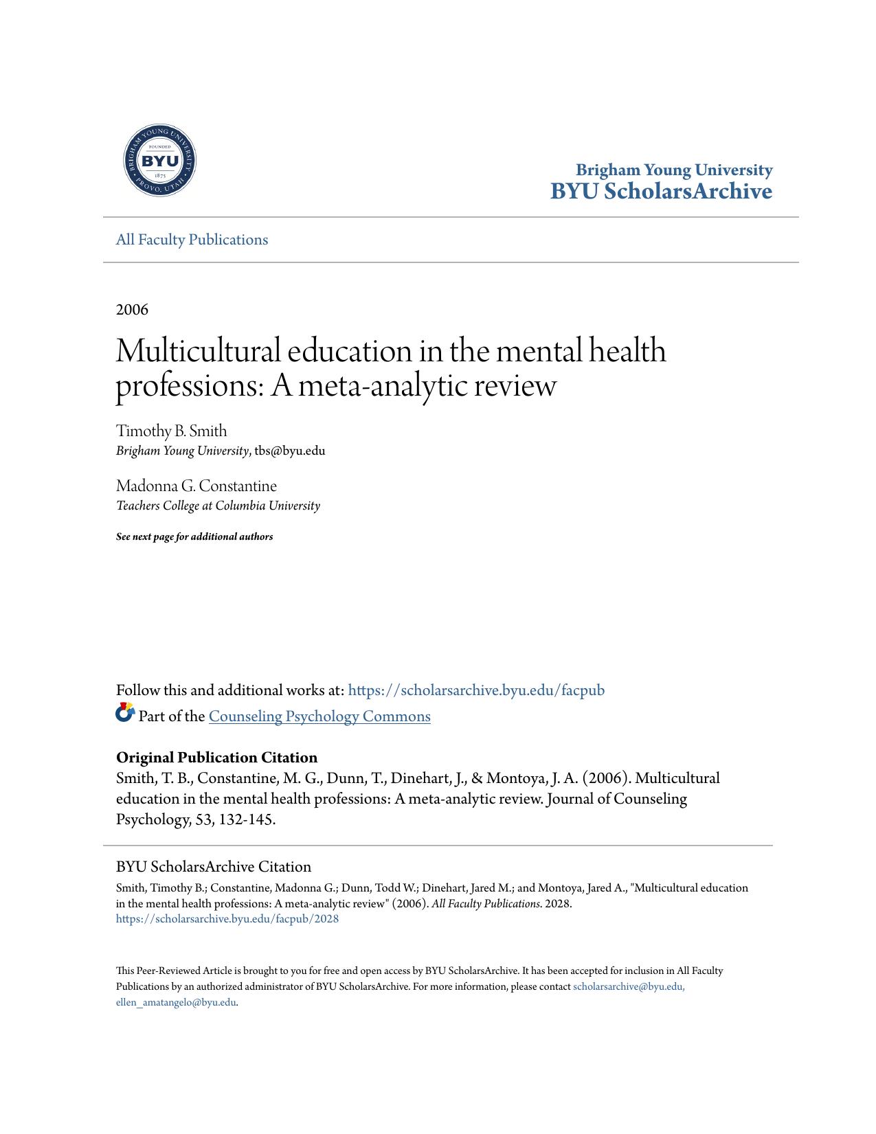 Multicultural education in the mental health professions: A meta-analytic review